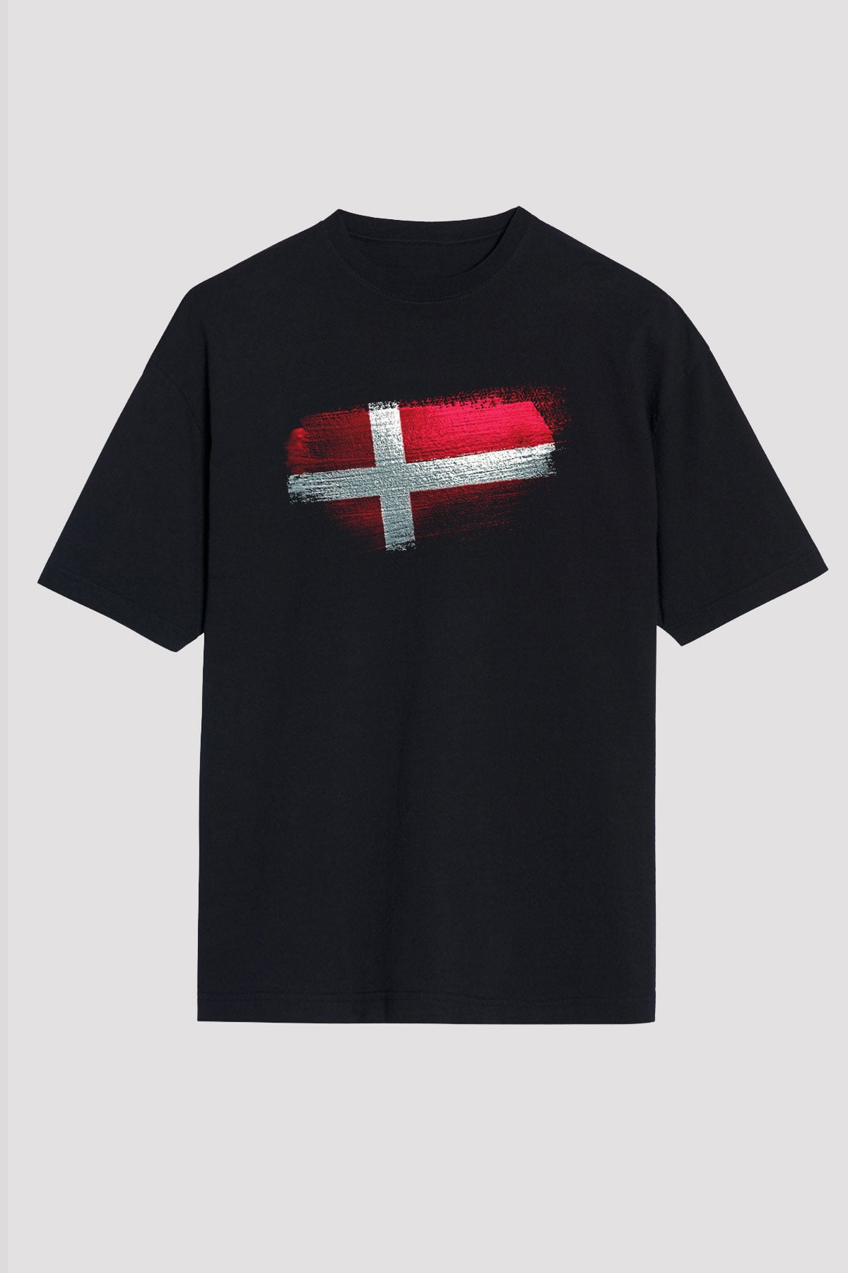 Danimarka - Denmark Bayrağı Baskılı Unisex Siyah Oversize Tişört