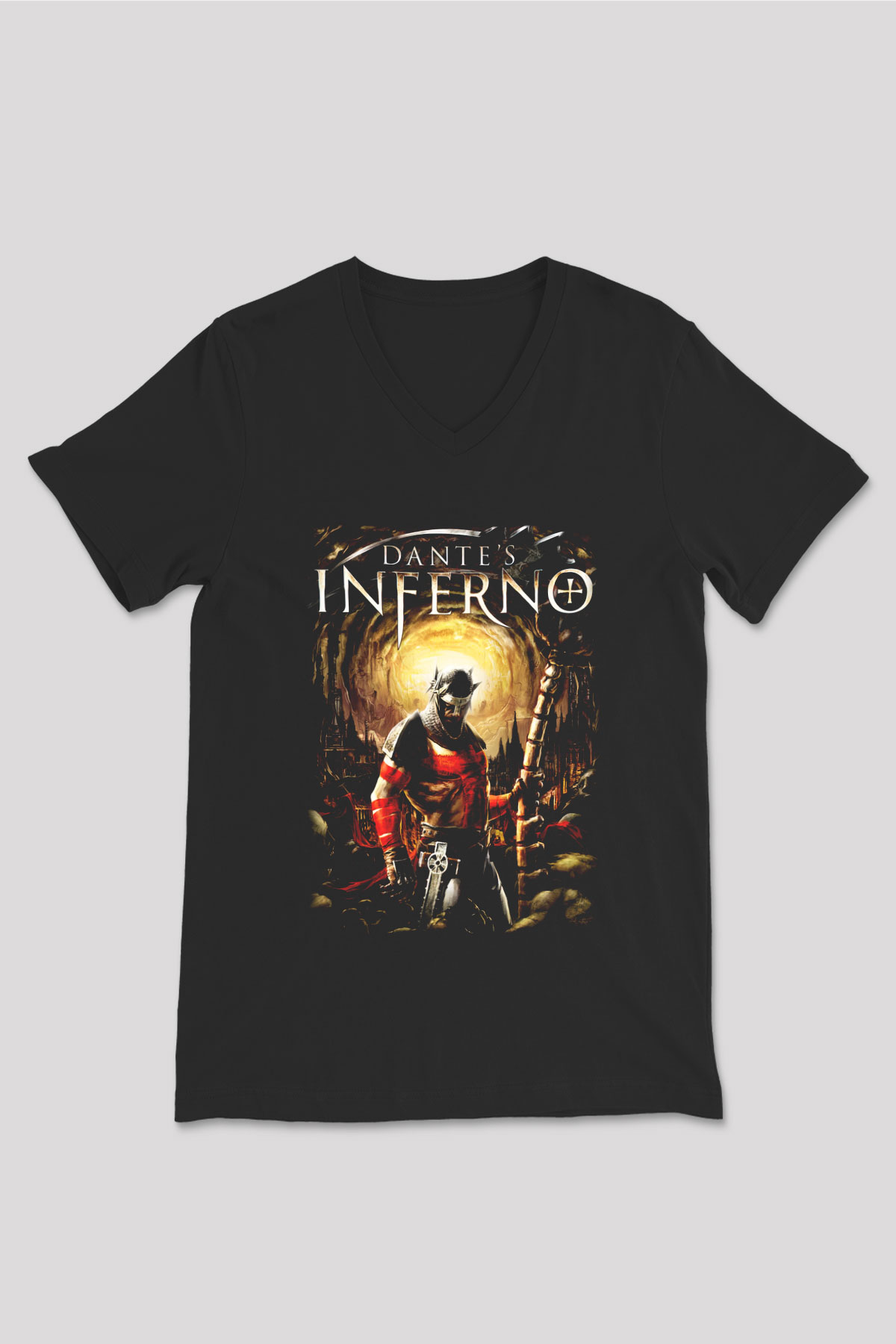 Dante's Inferno Siyah Unisex V Yaka Tişört T-Shirt