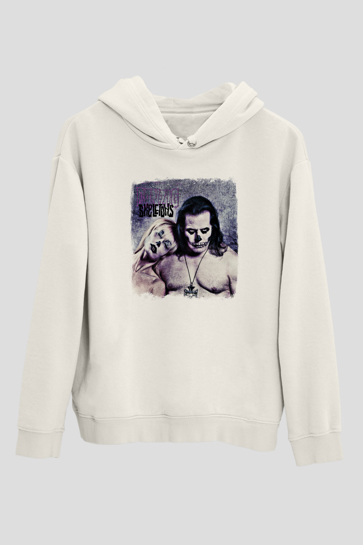 Danzig Baskılı Unisex Beyaz Hoodie