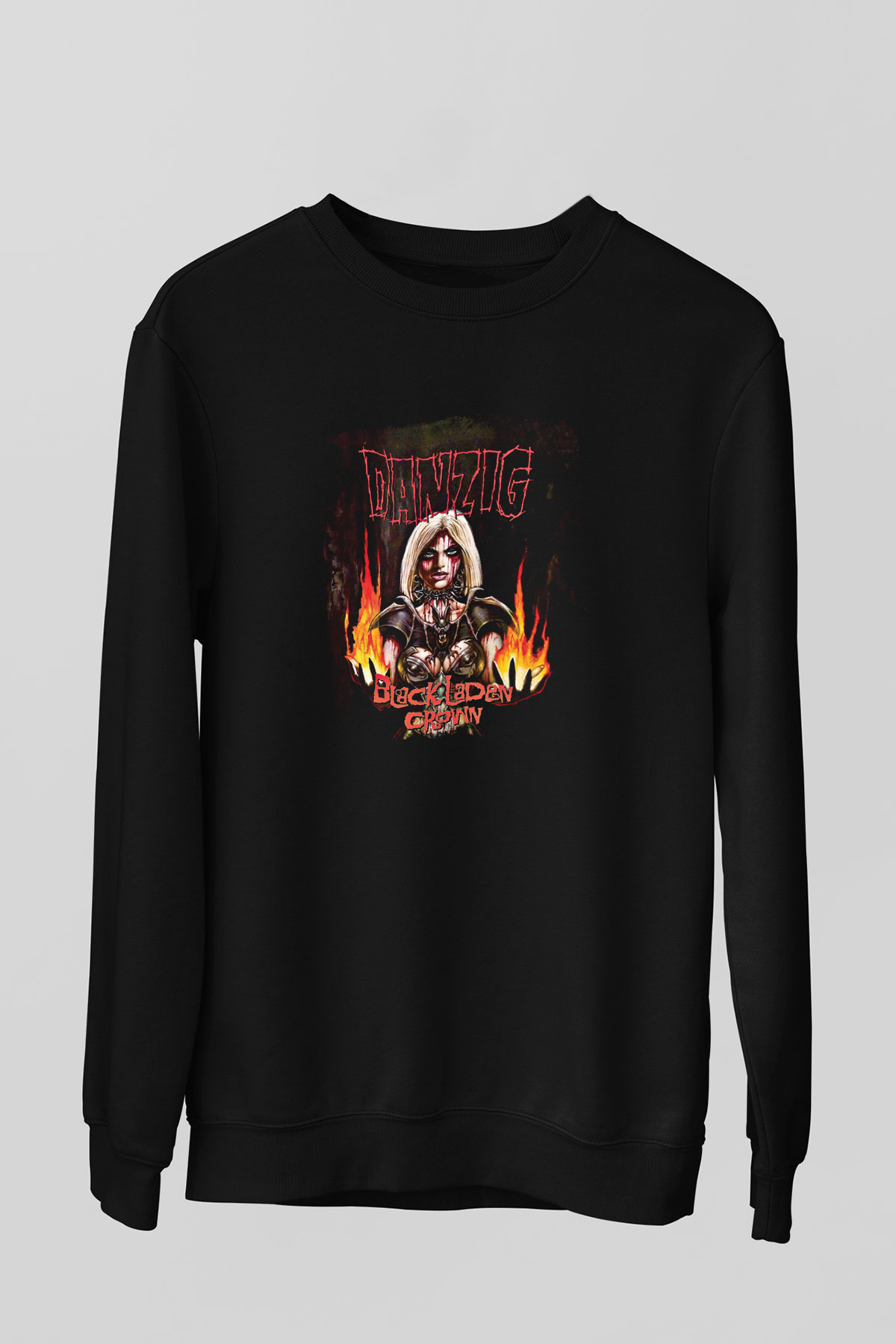 Danzig Baskılı Unisex Siyah Sweatshirt