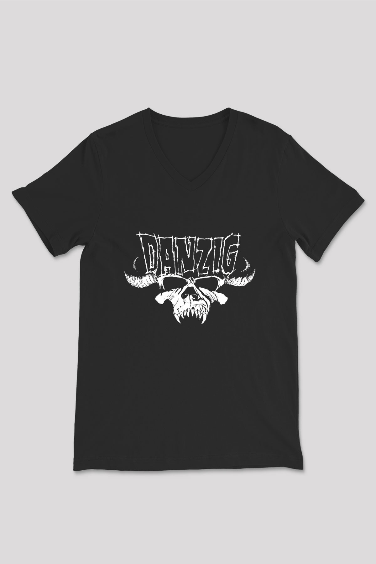 Danzig Siyah Unisex V Yaka Tişört T-Shirt