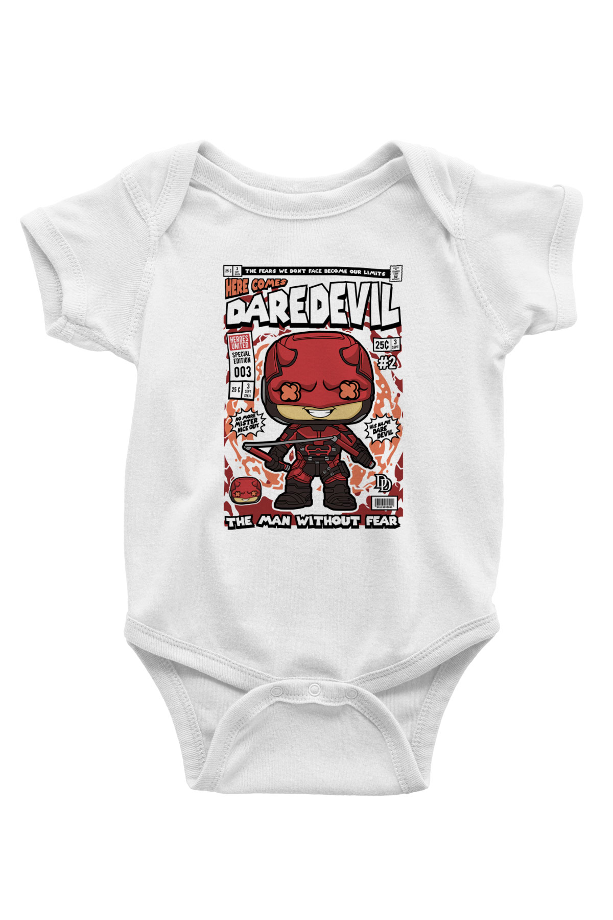 Dare Devil Baskılı Unisex Beyaz Bebek Body - Zıbın