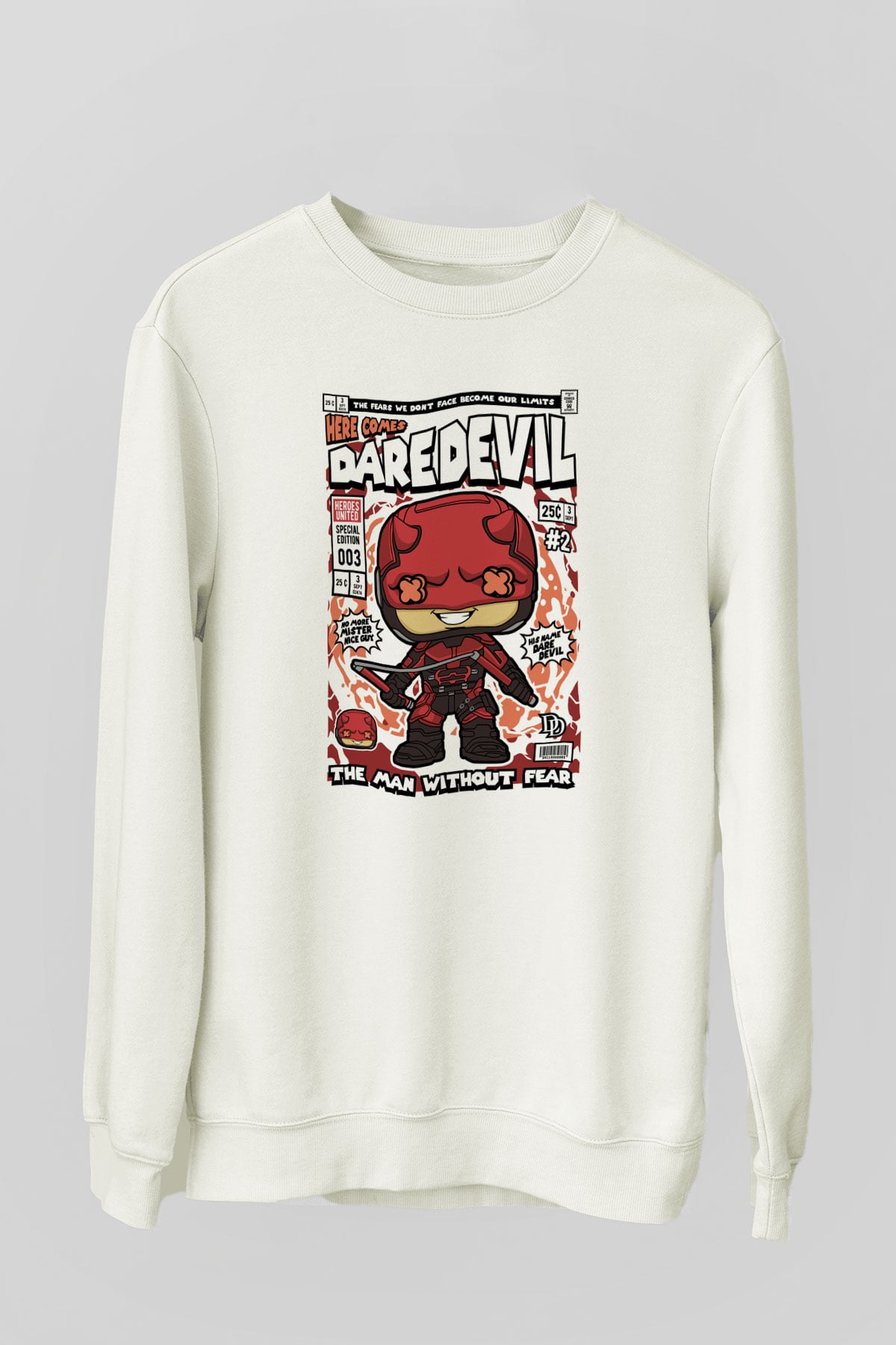 Dare Devil Baskılı Unisex Beyaz Sweatshirt