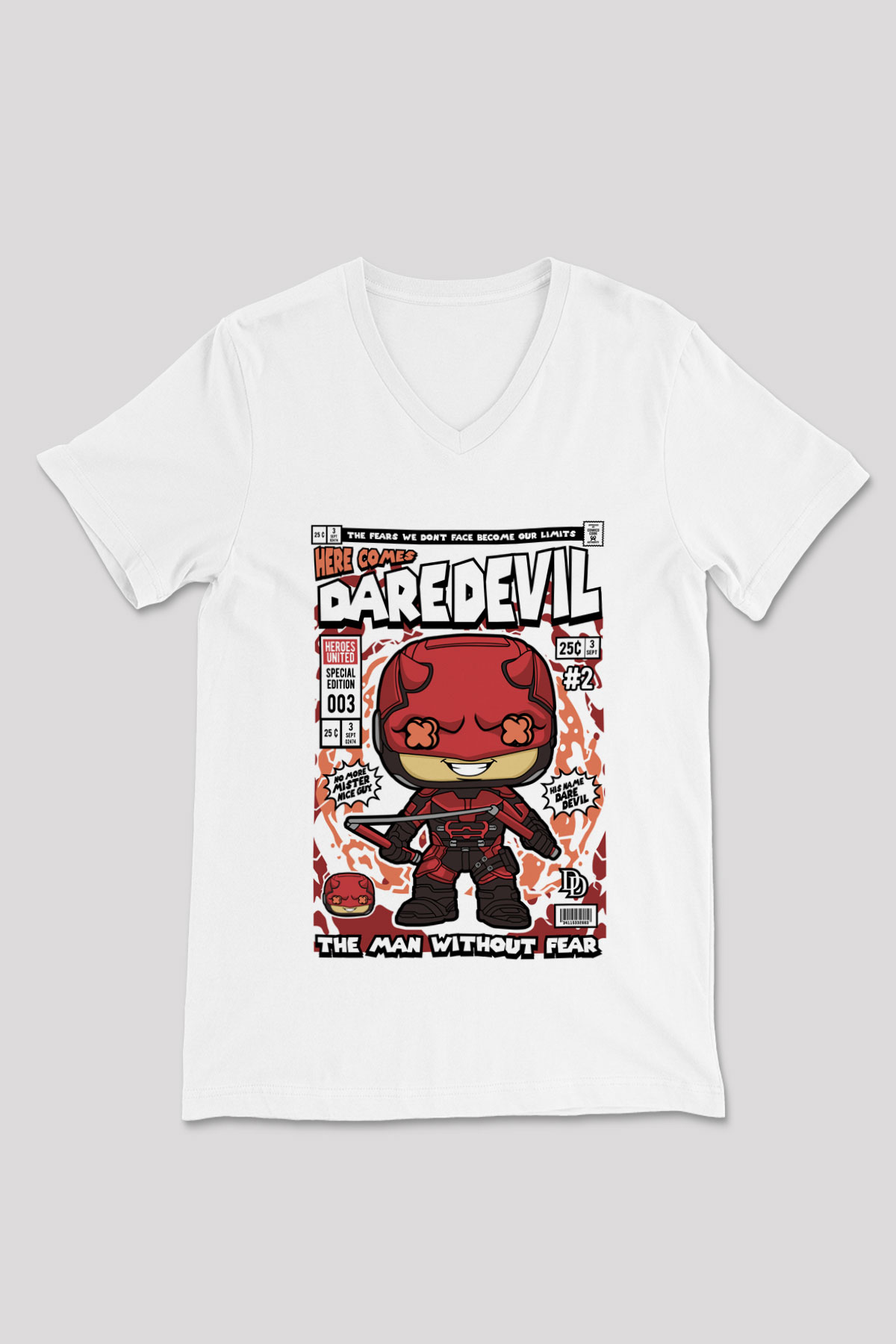 Dare Devil Baskılı Unisex Beyaz V Yaka Tişört