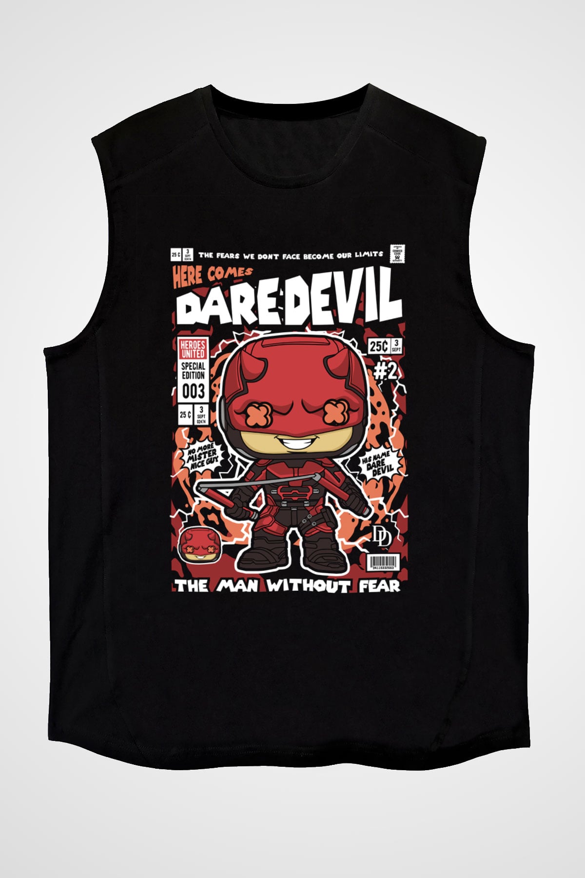 Dare Devil Baskılı Unisex Siyah Kolsuz Tişört