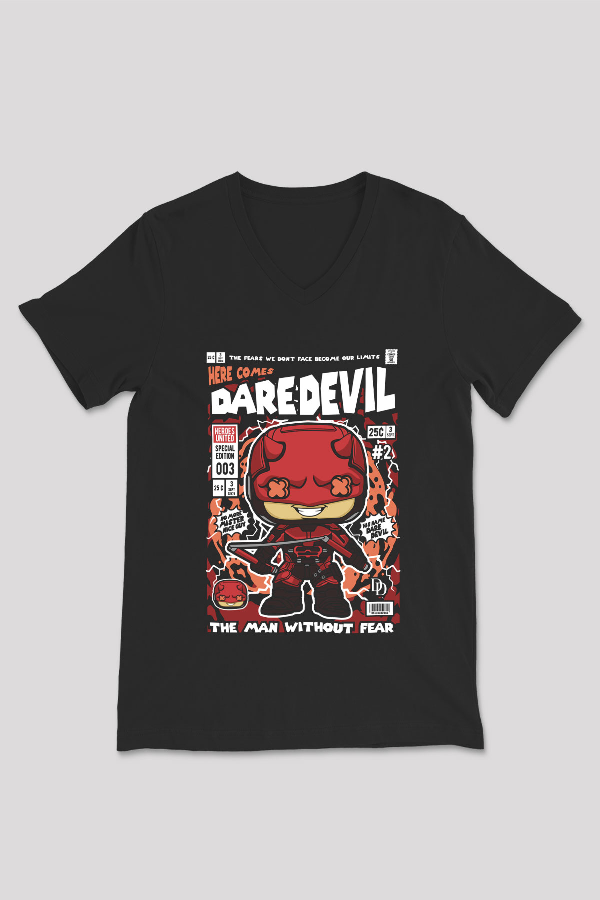 Dare Devil Baskılı Unisex Siyah V Yaka Tişört