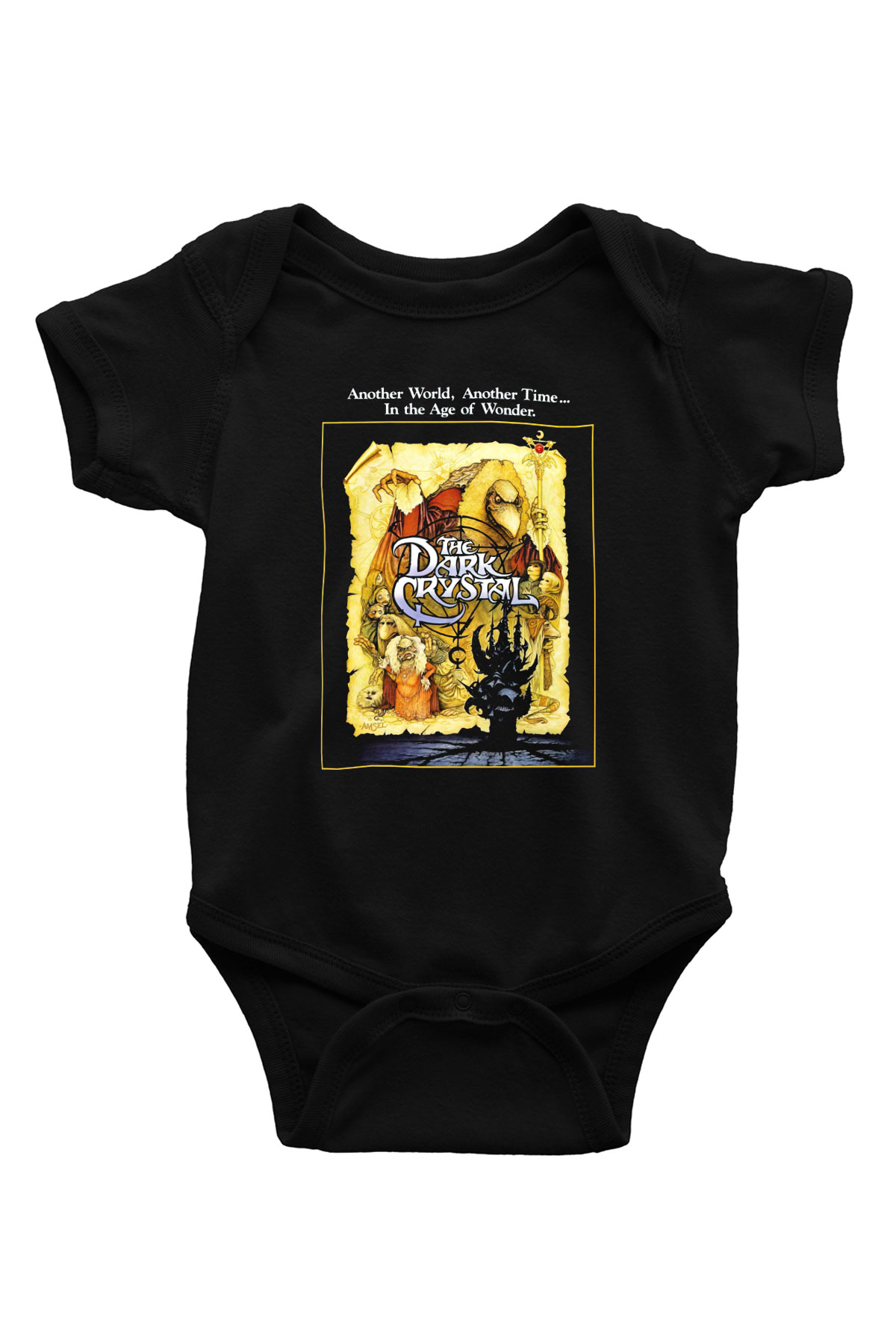 Dark Crystal Baskılı Siyah Bebek Body - Zıbın