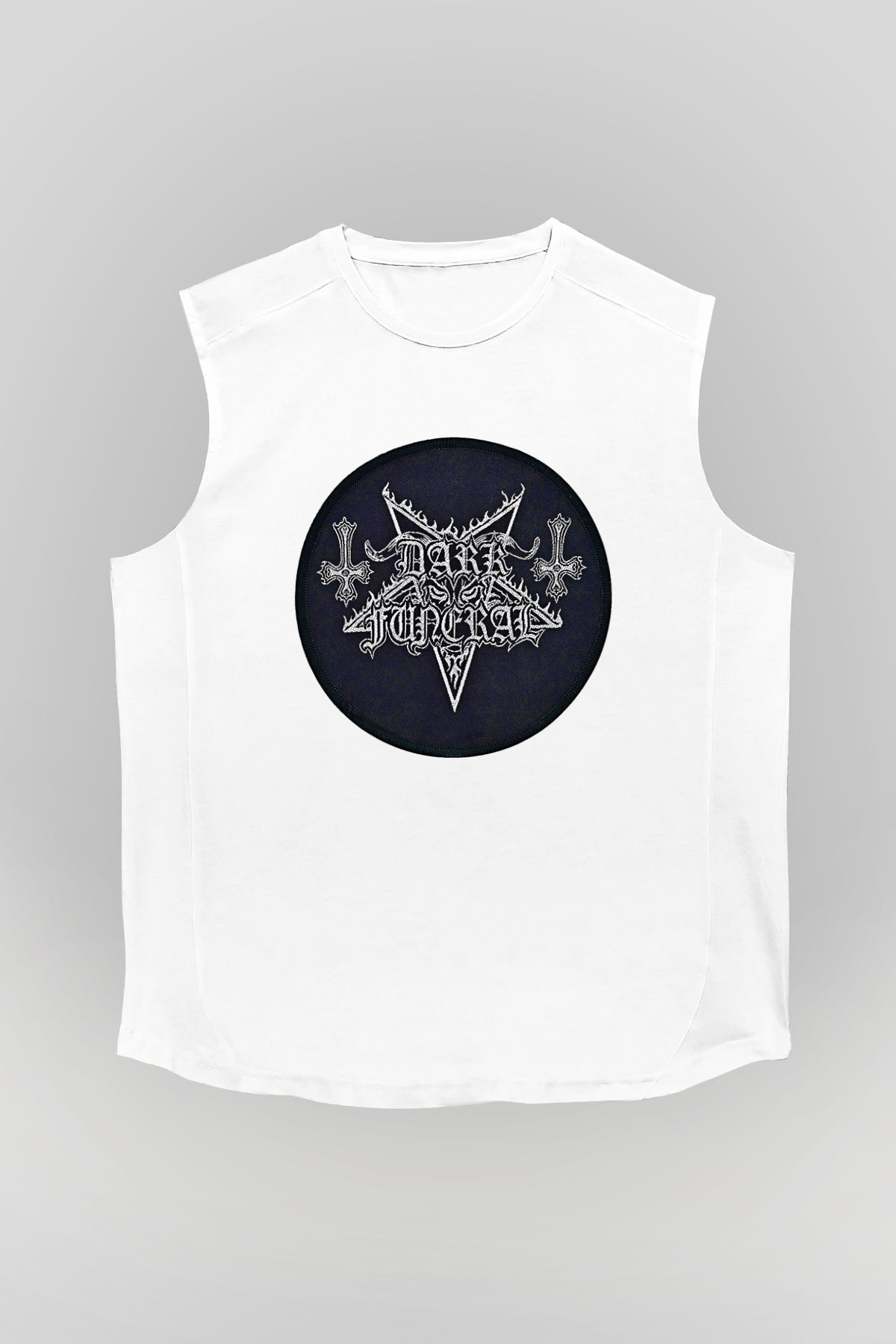 Dark Funeral Baskılı Beyaz Unisex Kolsuz Tişört - Tshirt