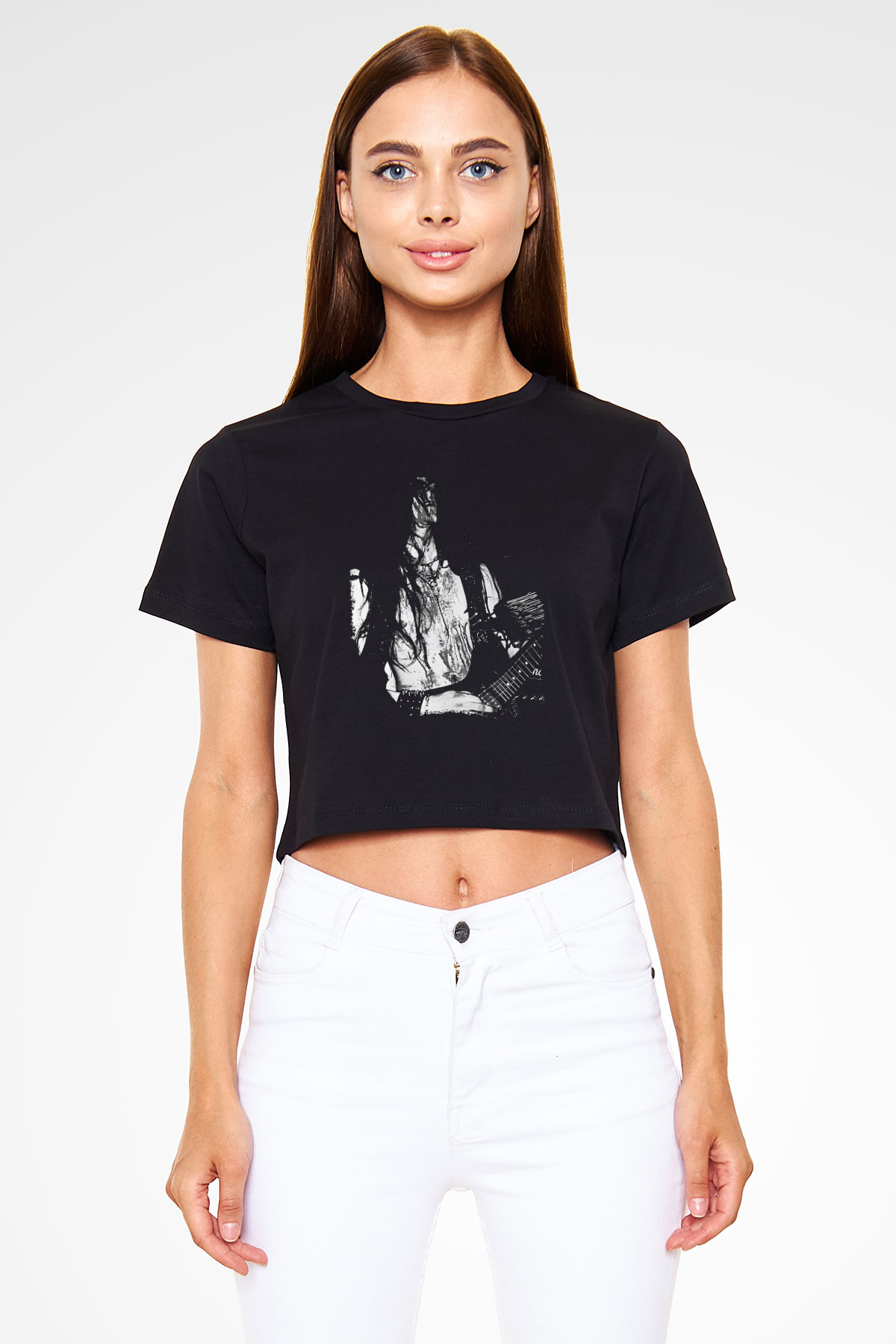 Dark Funeral Baskılı Siyah Crop Top Kadın Tişört - Tshirt