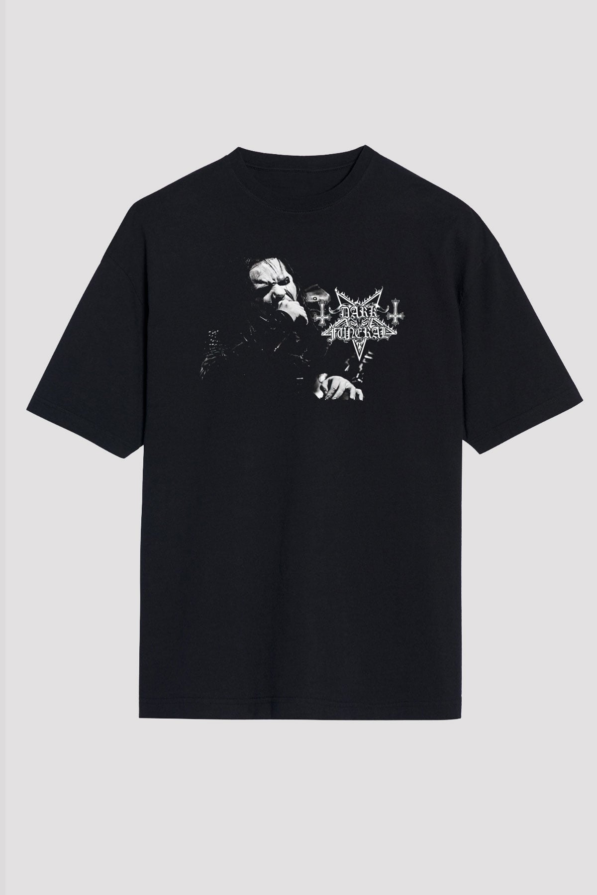 Dark Funeral Baskılı Unisex Siyah Oversize Tişört - Tshirt