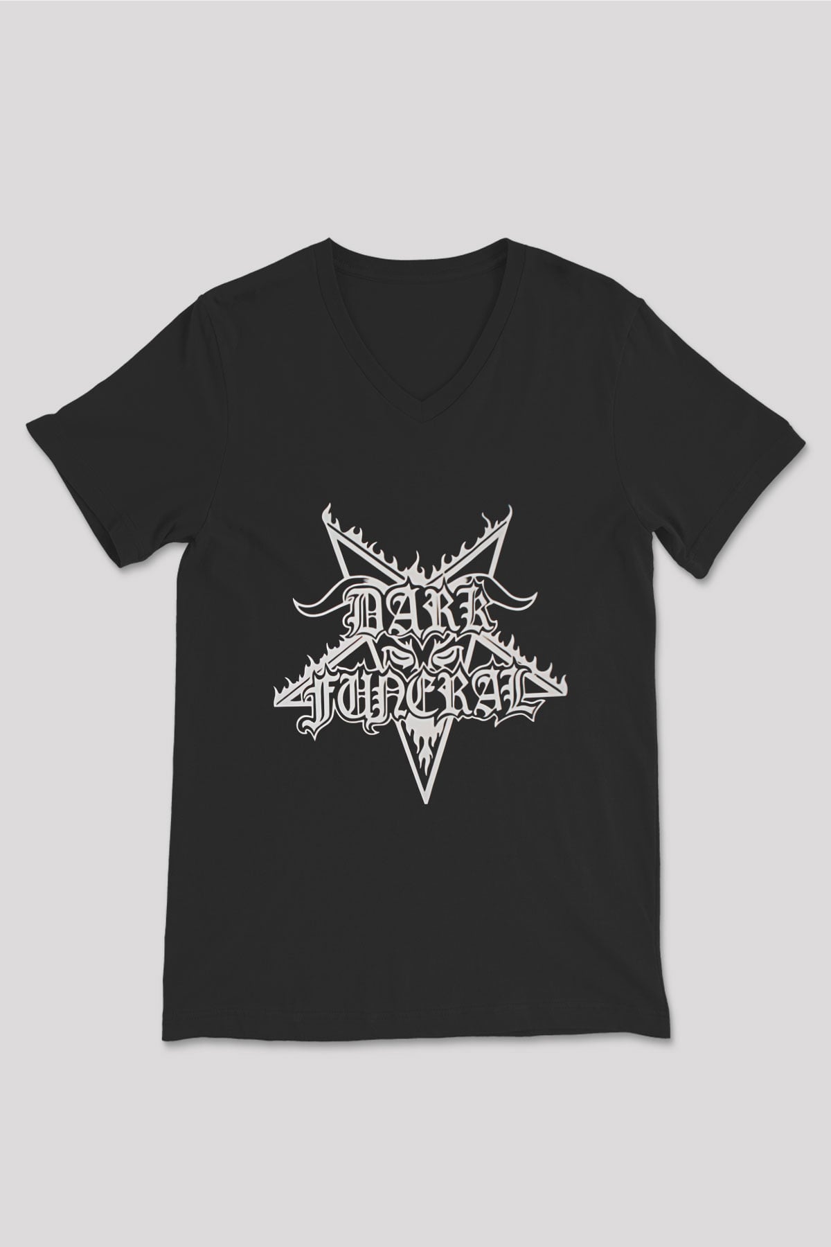 Dark Funeral Baskılı Unisex Siyah V Yaka Tişört - Tshirt