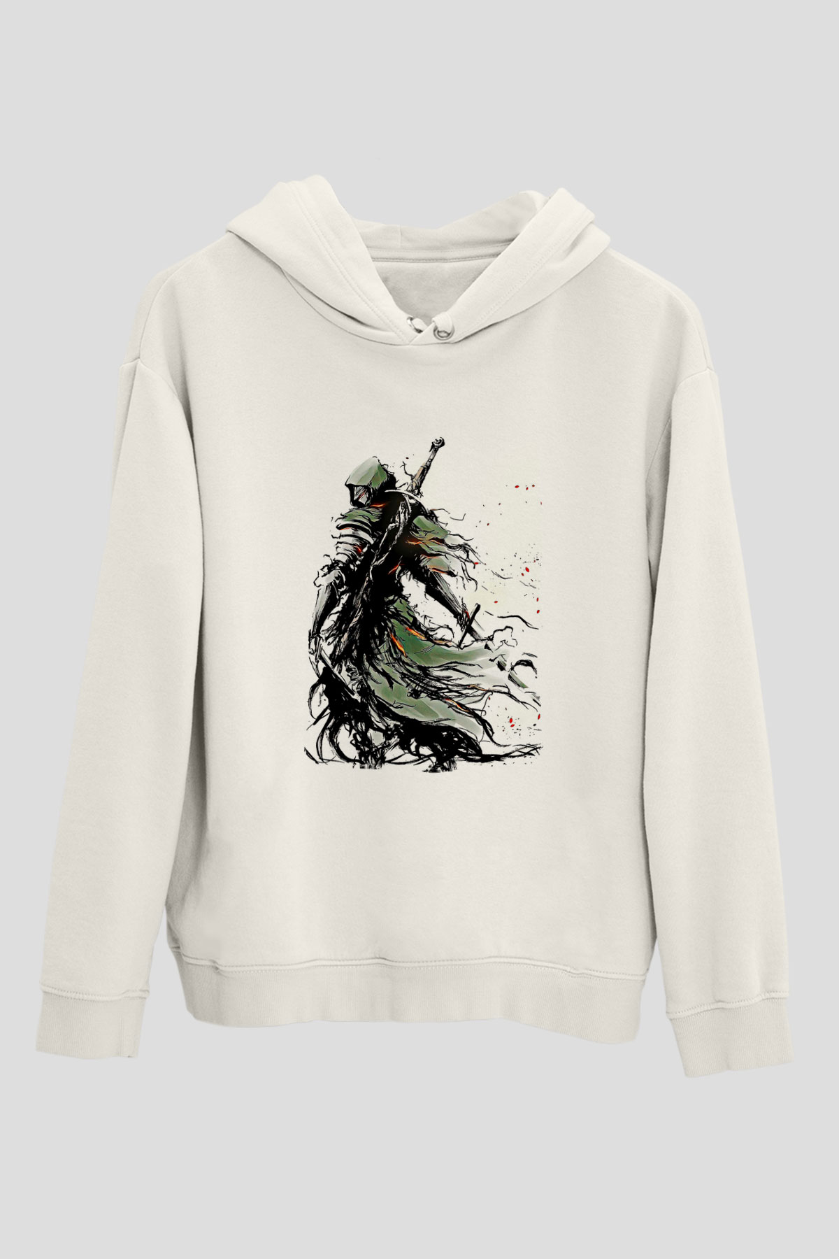 Dark Souls Baskılı Beyaz Unisex Kapüşonlu Sweatshirt