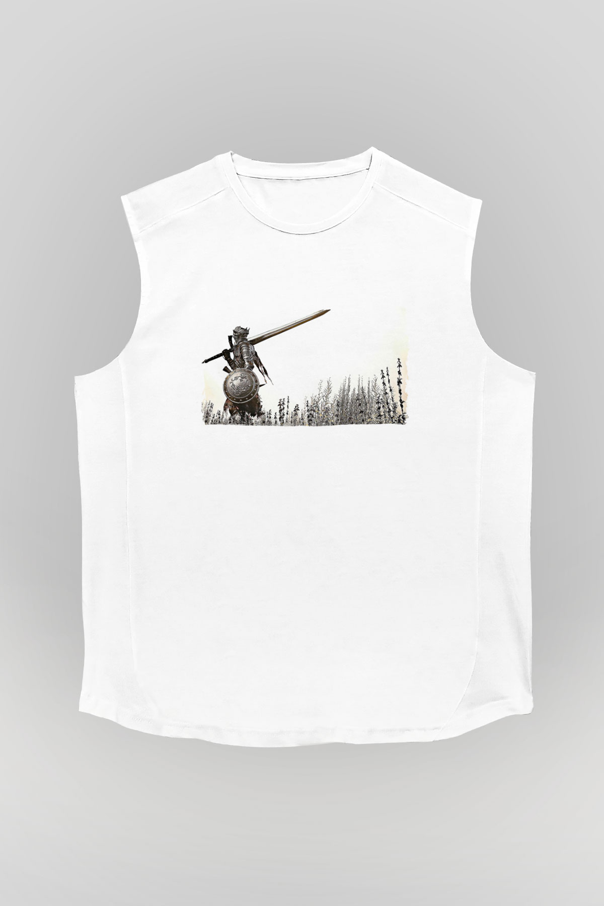 Dark Souls Baskılı Beyaz Unisex Kolsuz Tişört - Tshirt