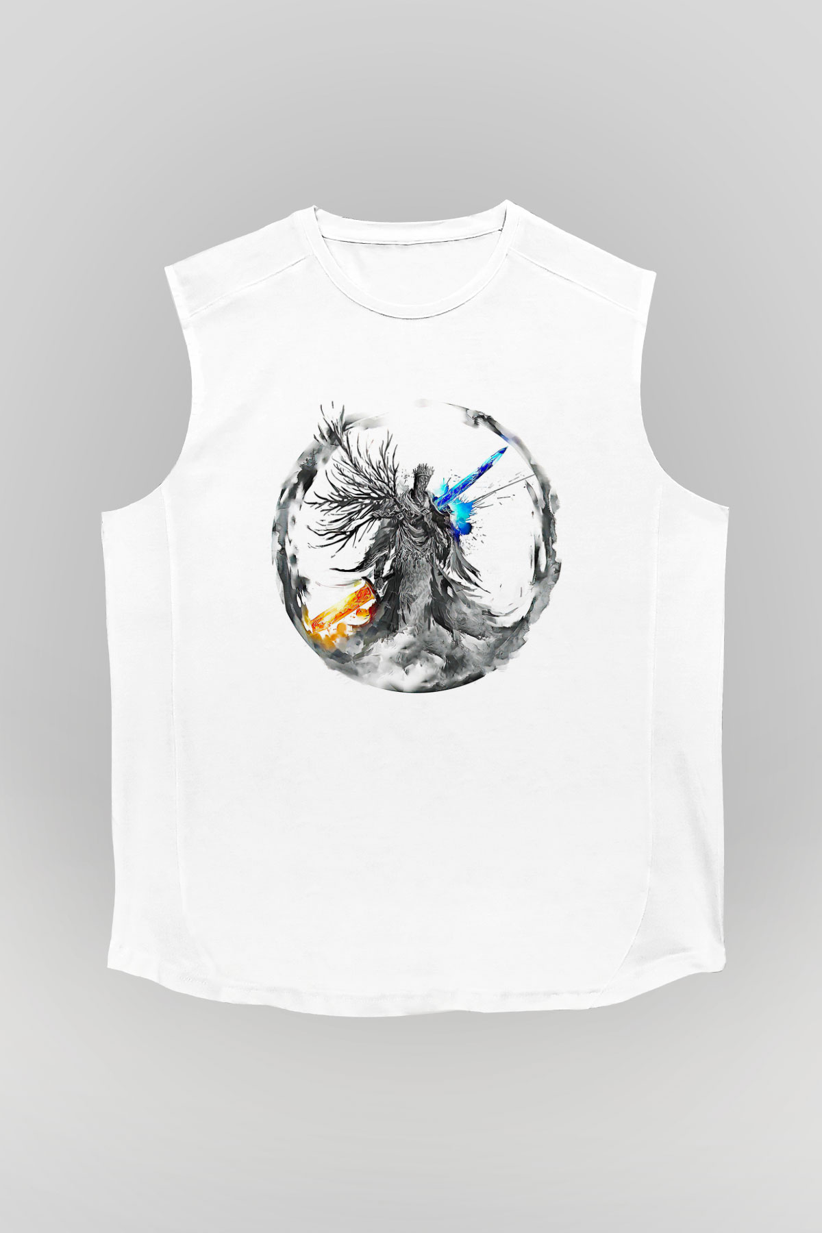 Dark Souls Baskılı Beyaz Unisex Kolsuz Tişört - Tshirt