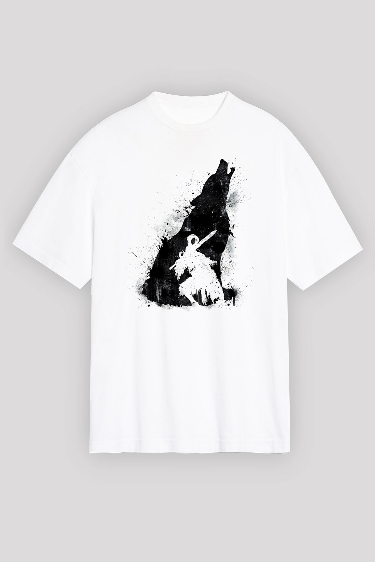 Dark Souls Baskılı Beyaz Unisex Oversize Tişört - Tshirt