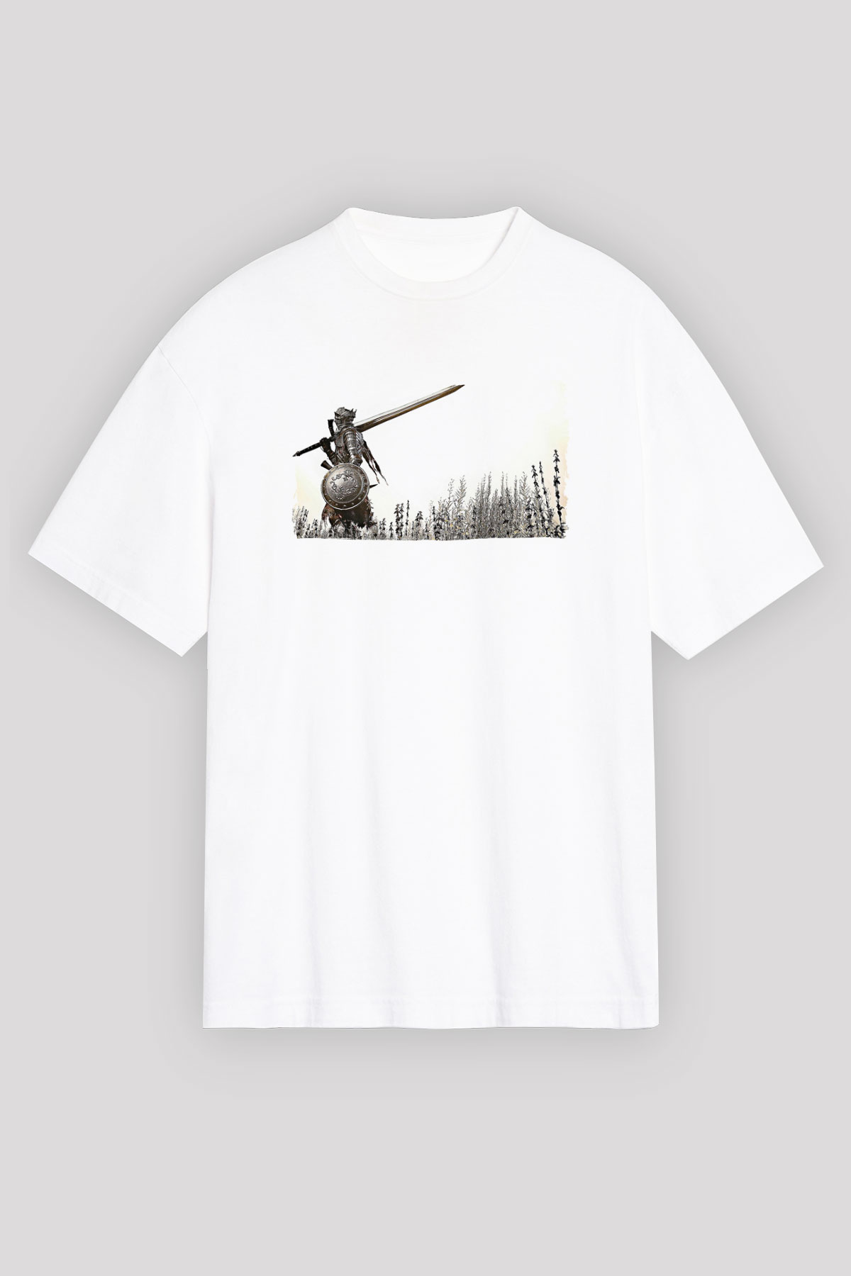 Dark Souls Baskılı Beyaz Unisex Oversize Tişört - Tshirt