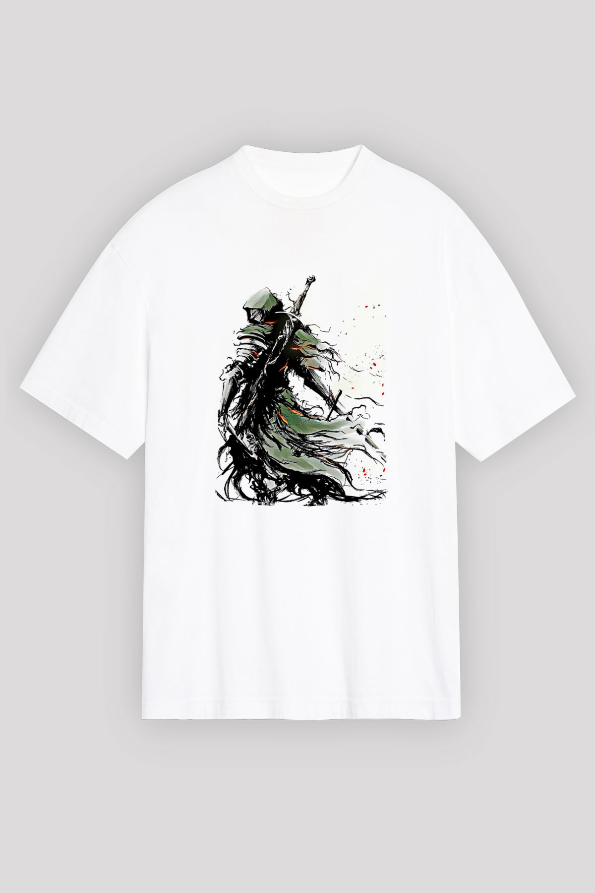 Dark Souls Baskılı Beyaz Unisex Oversize Tişört - Tshirt