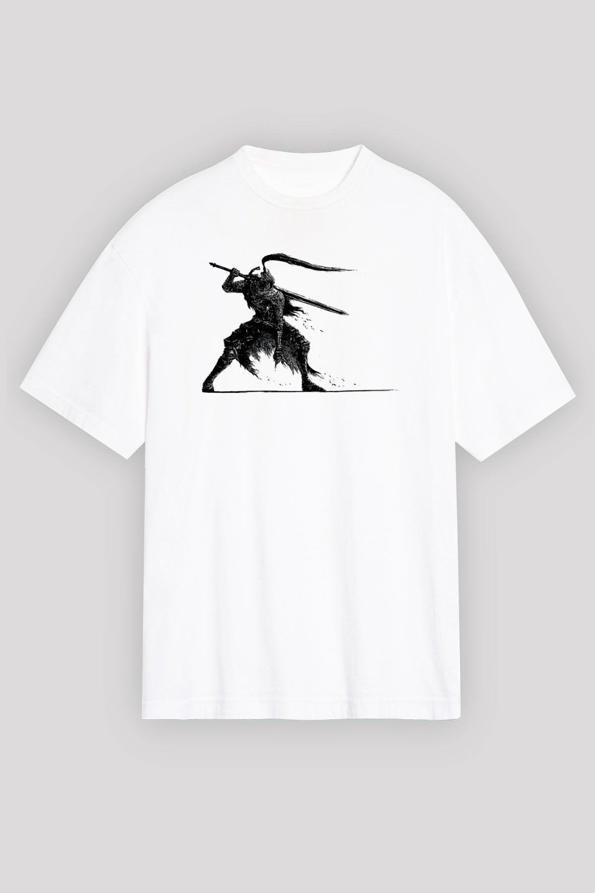 Dark Souls Baskılı Beyaz Unisex Oversize Tişört - Tshirt