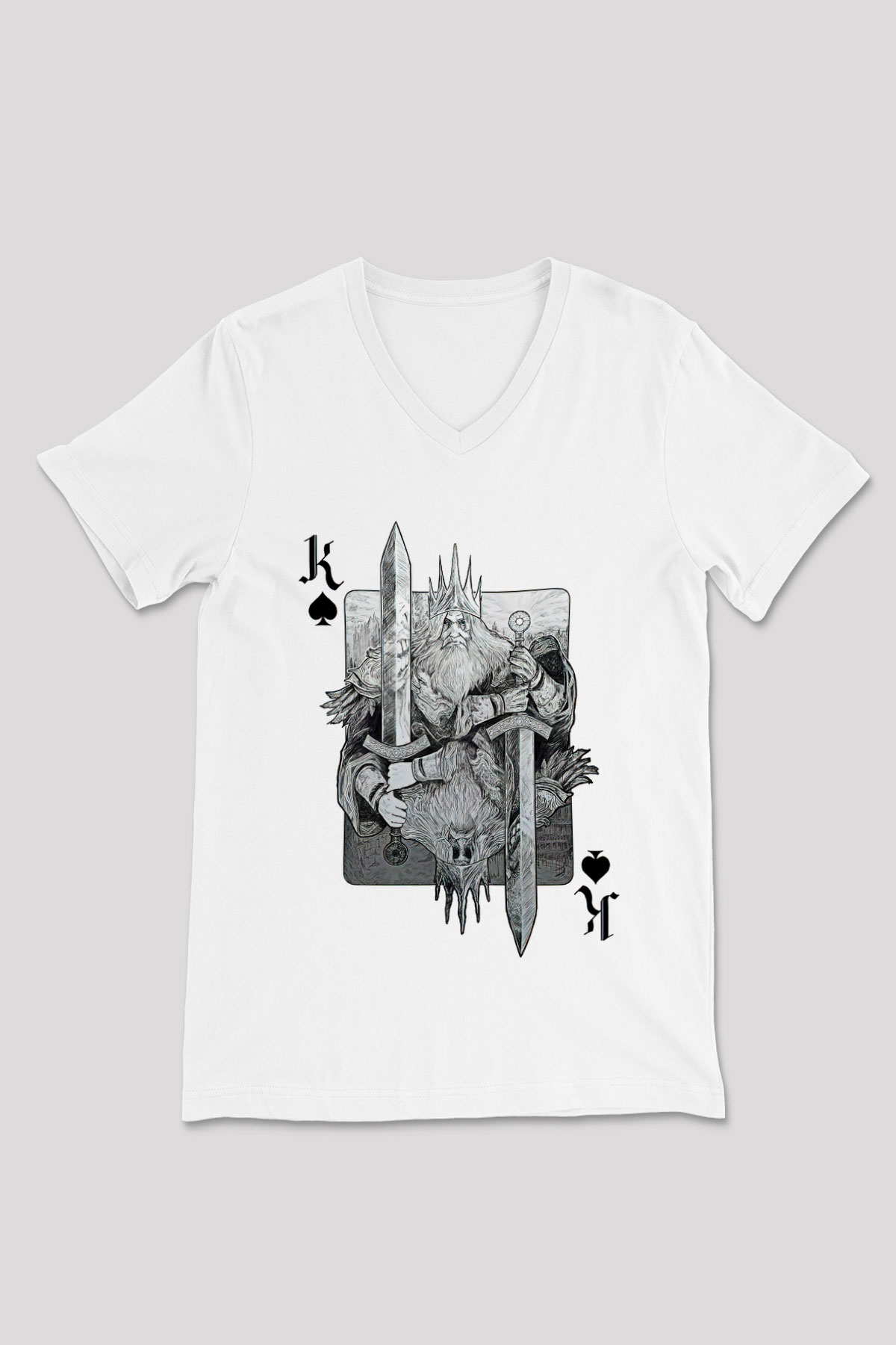 Dark Souls Baskılı Beyaz Unisex V Yaka Tişört - Tshirt