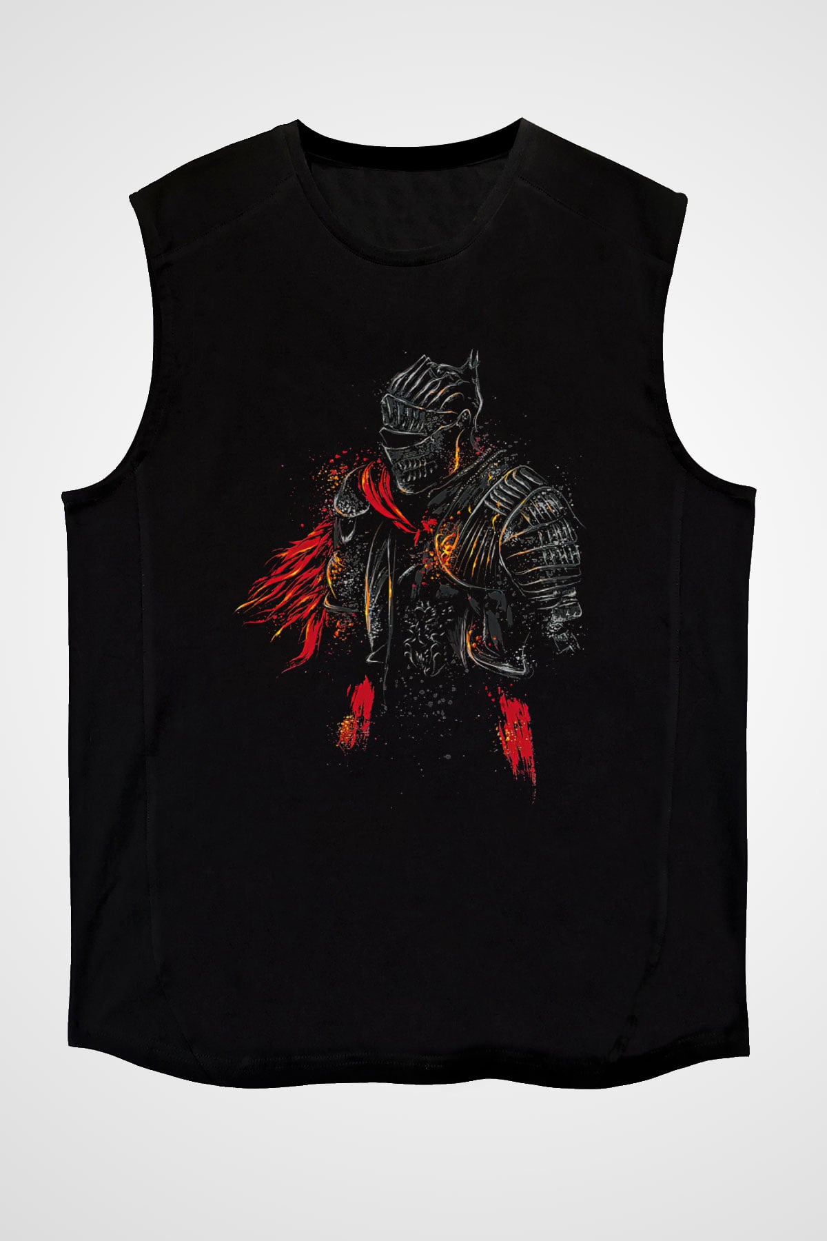 Dark Souls Baskılı Unisex Siyah Kolsuz Tişört - Tshirt