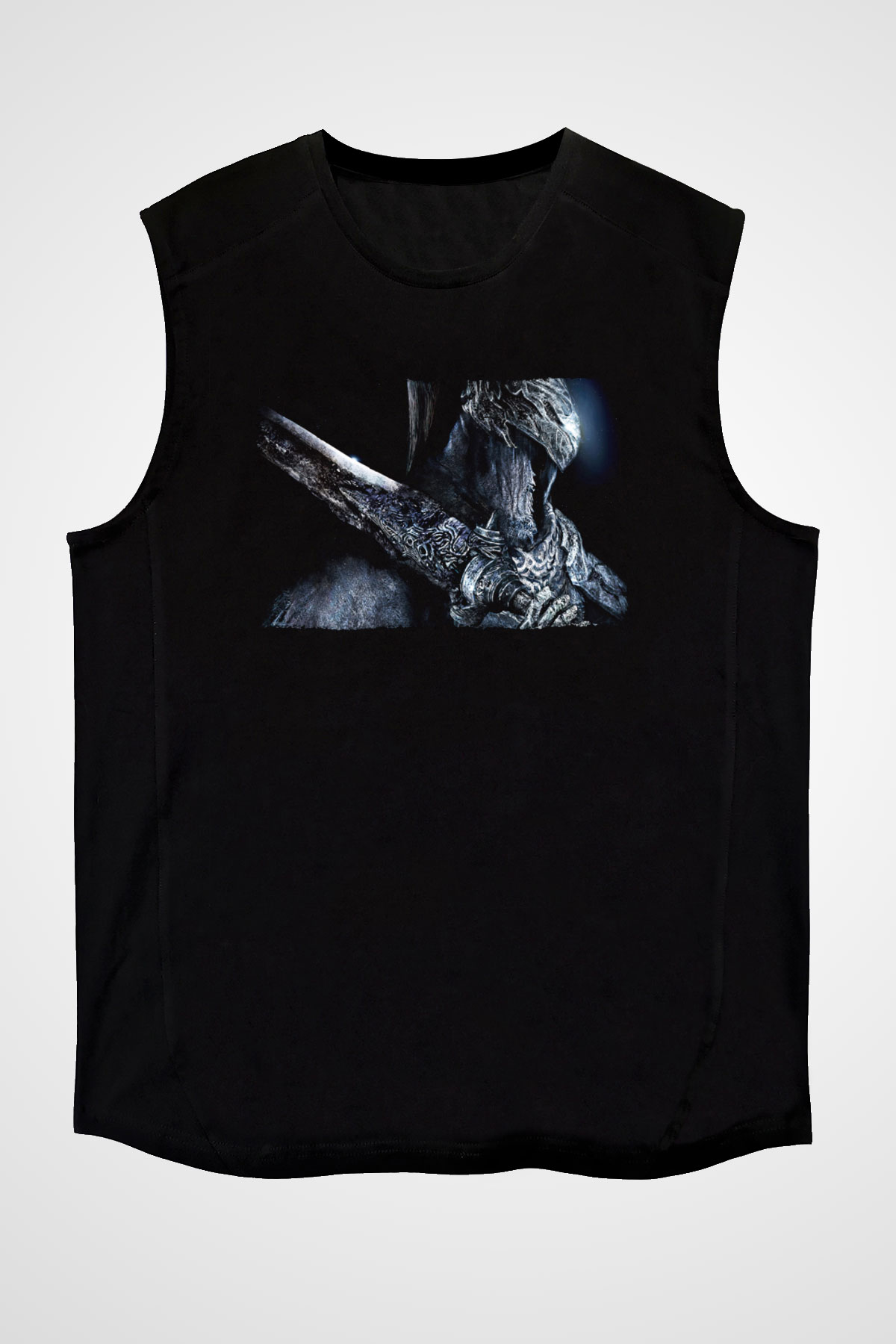 Dark Souls Baskılı Unisex Siyah Kolsuz Tişört - Tshirt