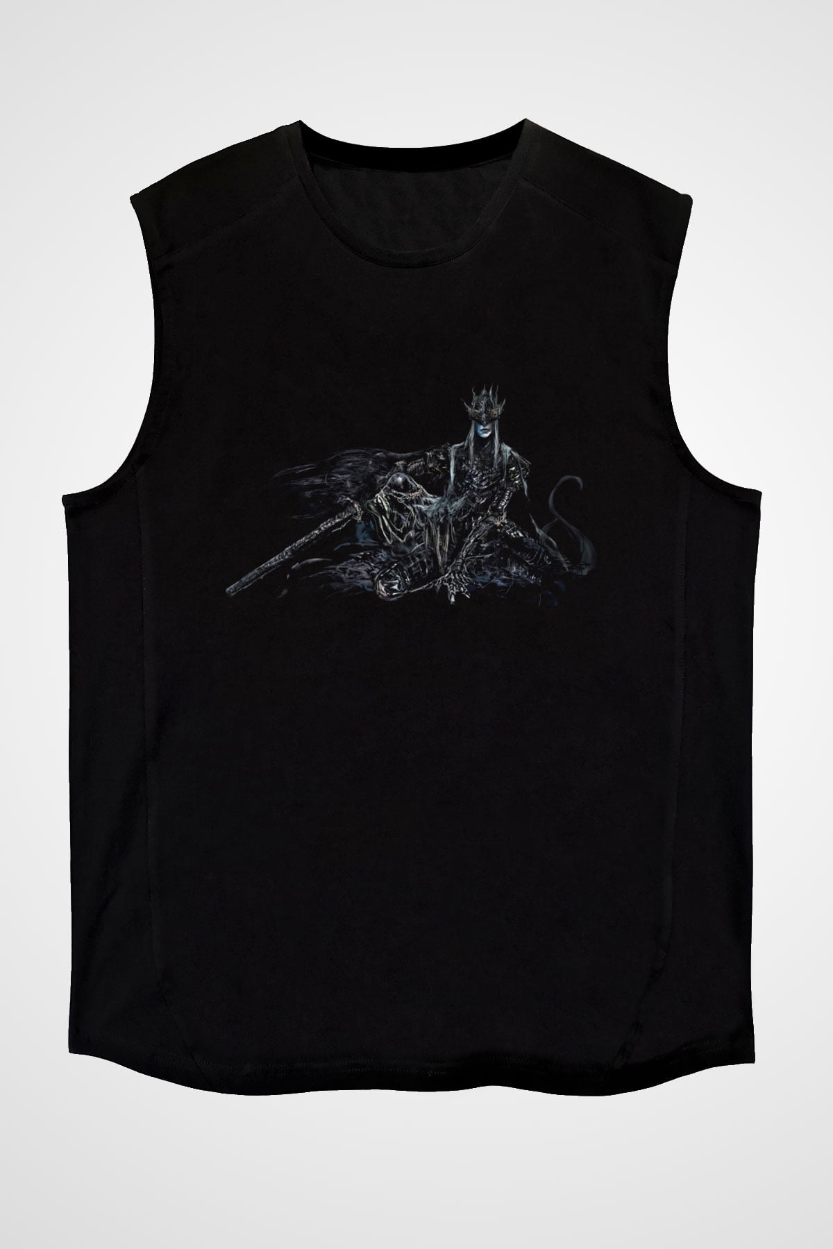 Dark Souls Baskılı Unisex Siyah Kolsuz Tişört - Tshirt