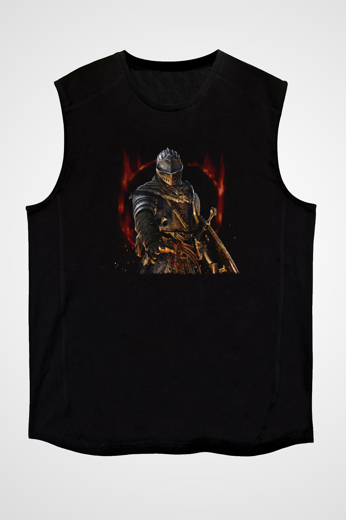 Dark Souls Baskılı Unisex Siyah Kolsuz Tişört - Tshirt