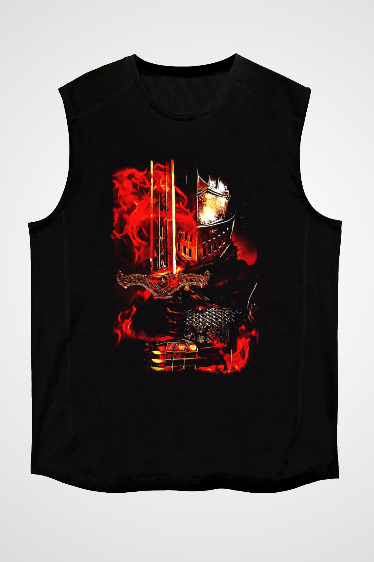Dark Souls Baskılı Unisex Siyah Kolsuz Tişört - Tshirt