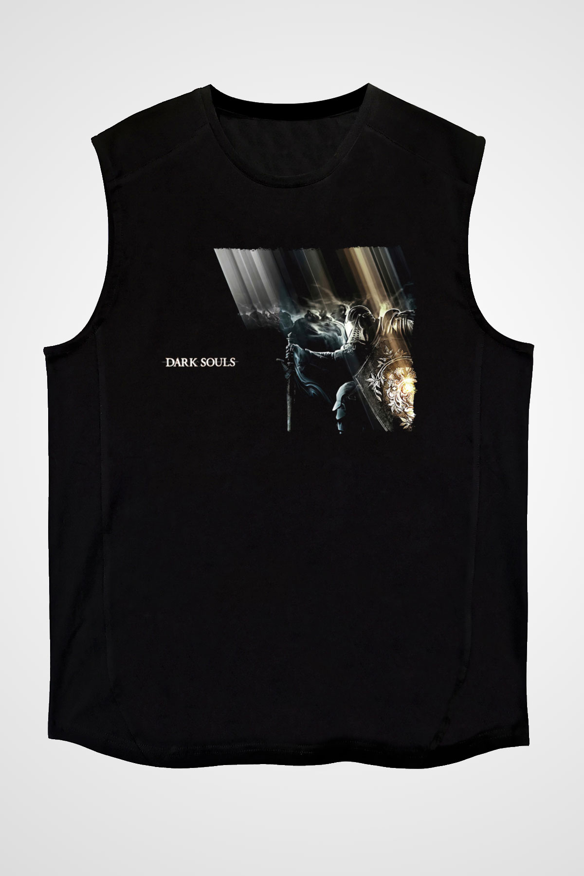 Dark Souls Baskılı Unisex Siyah Kolsuz Tişört - Tshirt