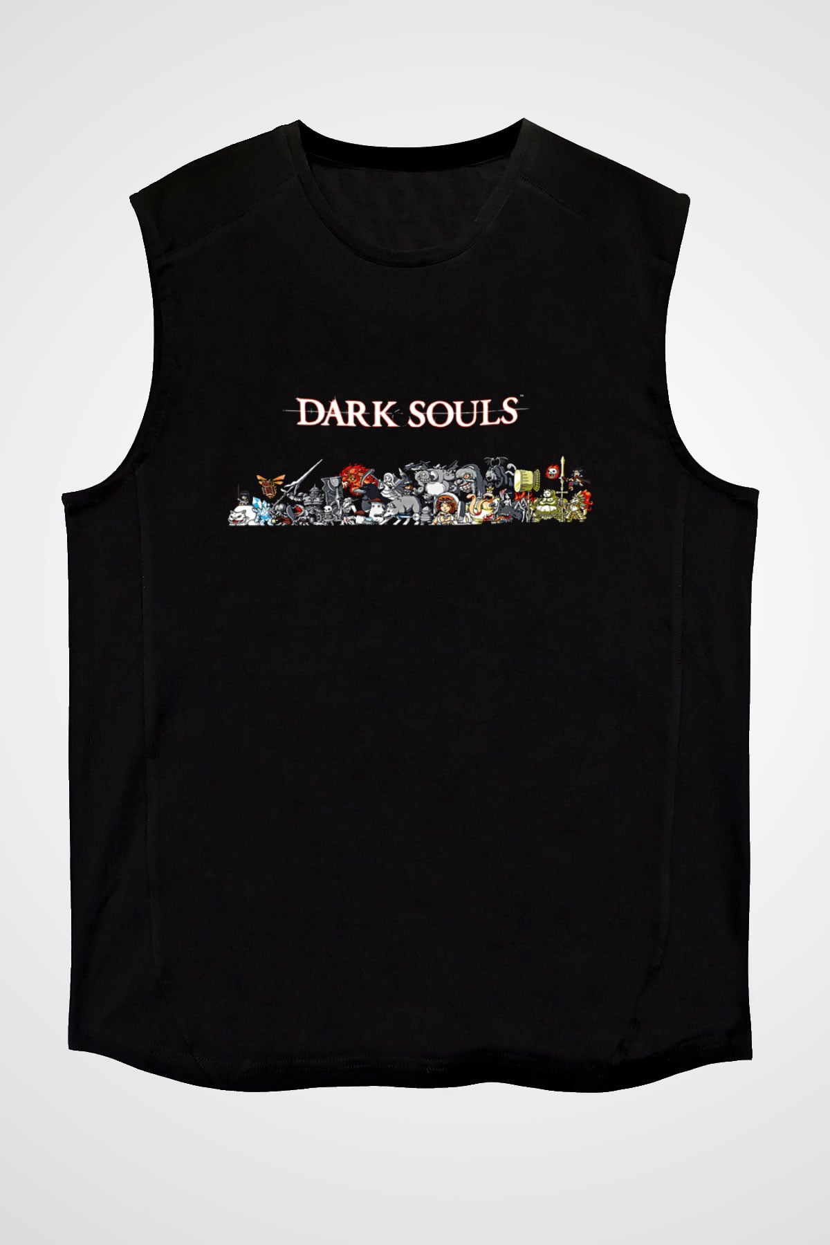 Dark Souls Baskılı Unisex Siyah Kolsuz Tişört - Tshirt