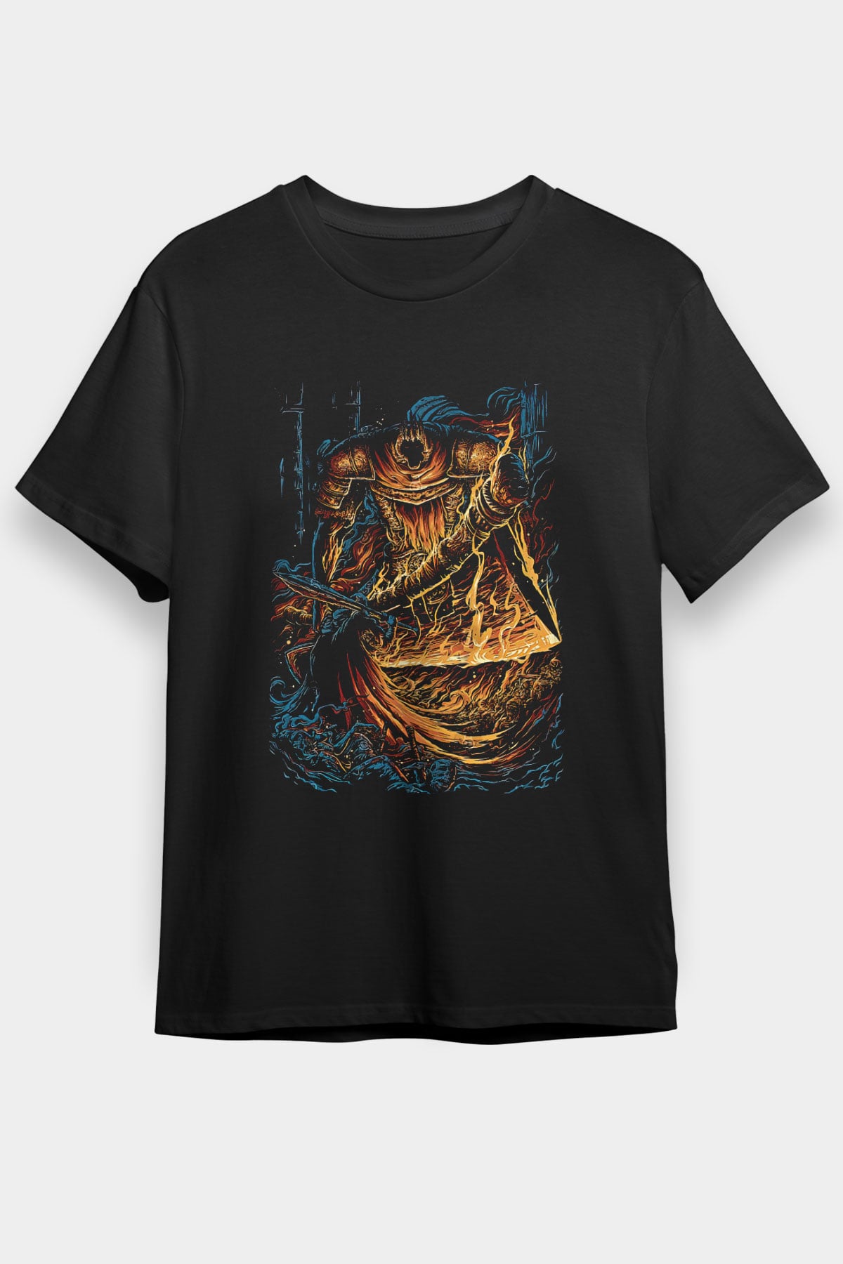 Dark Souls Baskılı Unisex Siyah Tişört - Tshirt