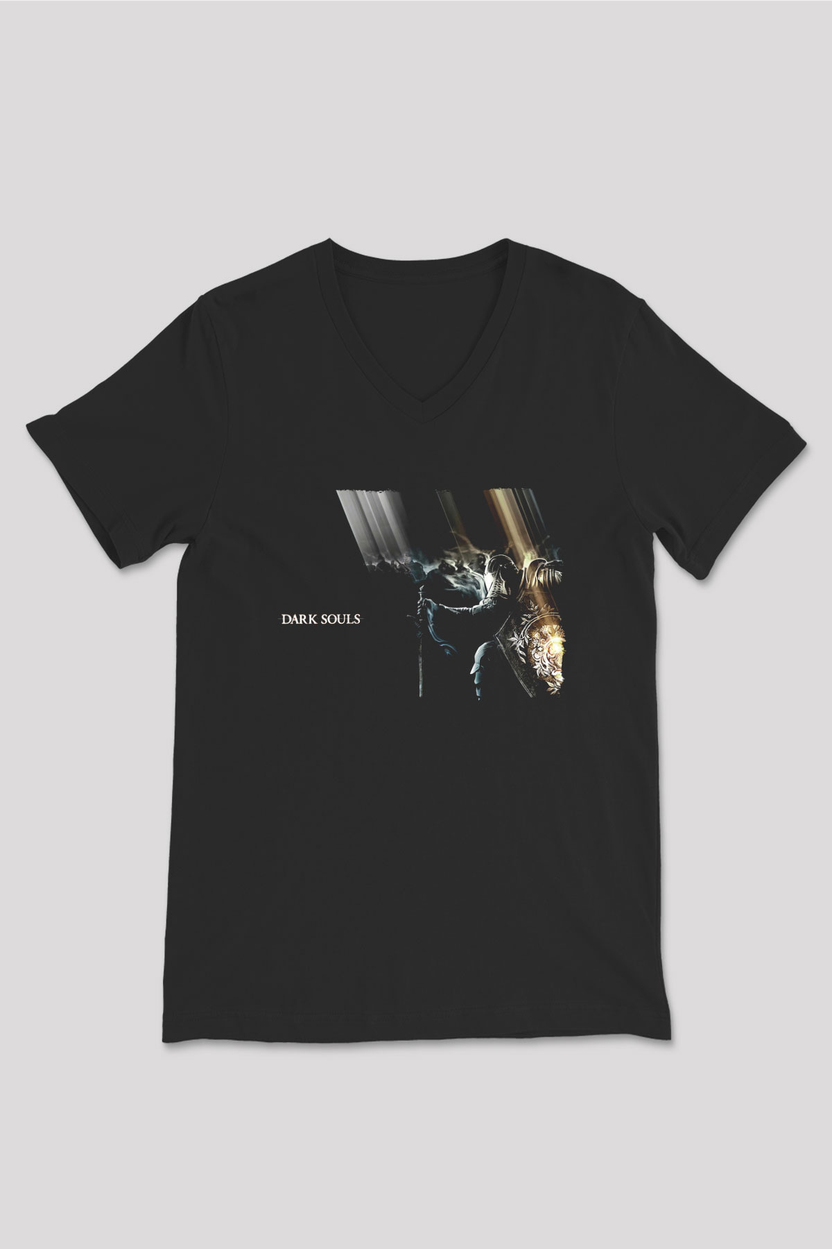 Dark Souls Baskılı Unisex Siyah V Yaka Tişört - Tshirt