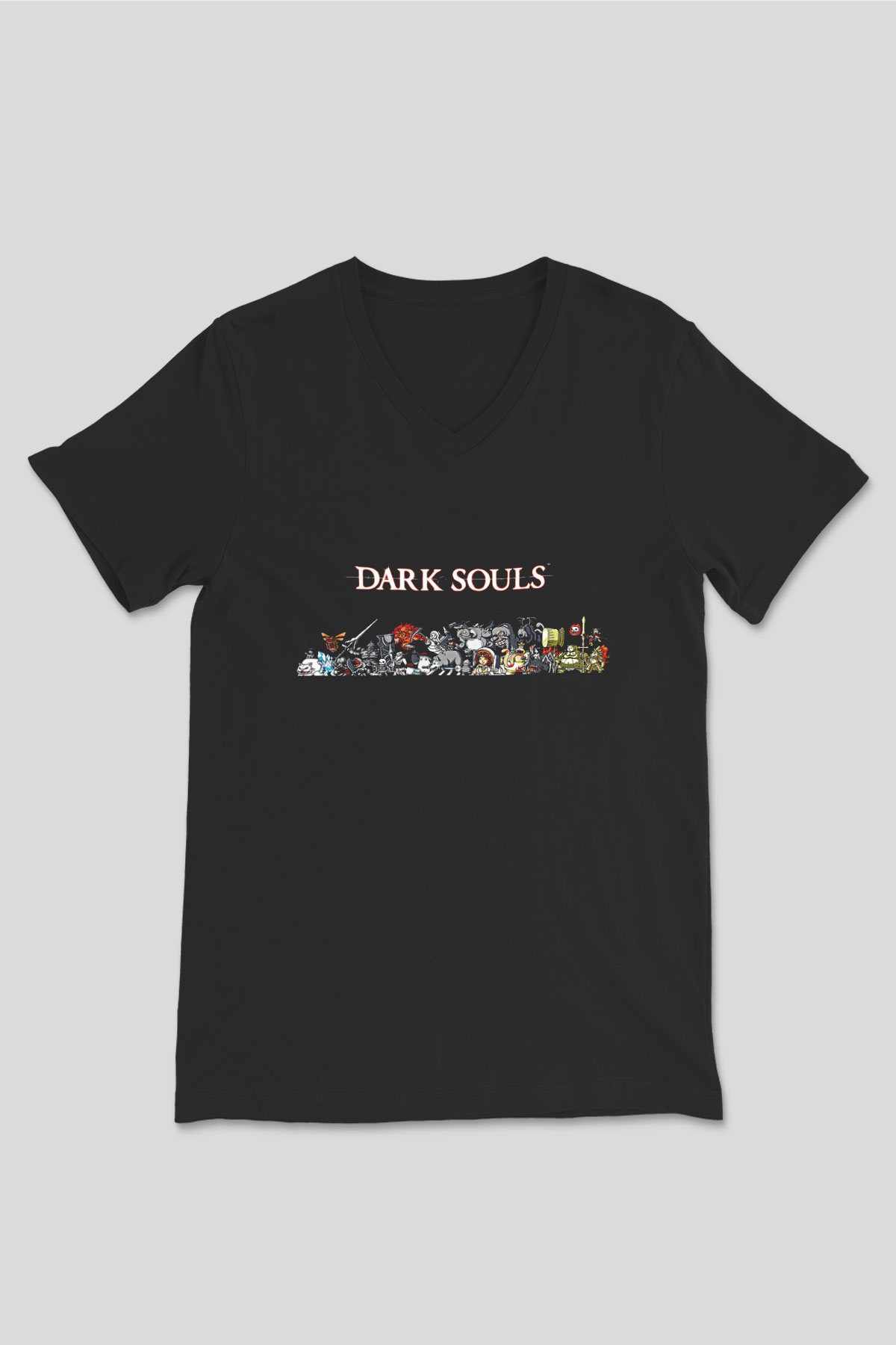 Dark Souls Baskılı Unisex Siyah V Yaka Tişört - Tshirt