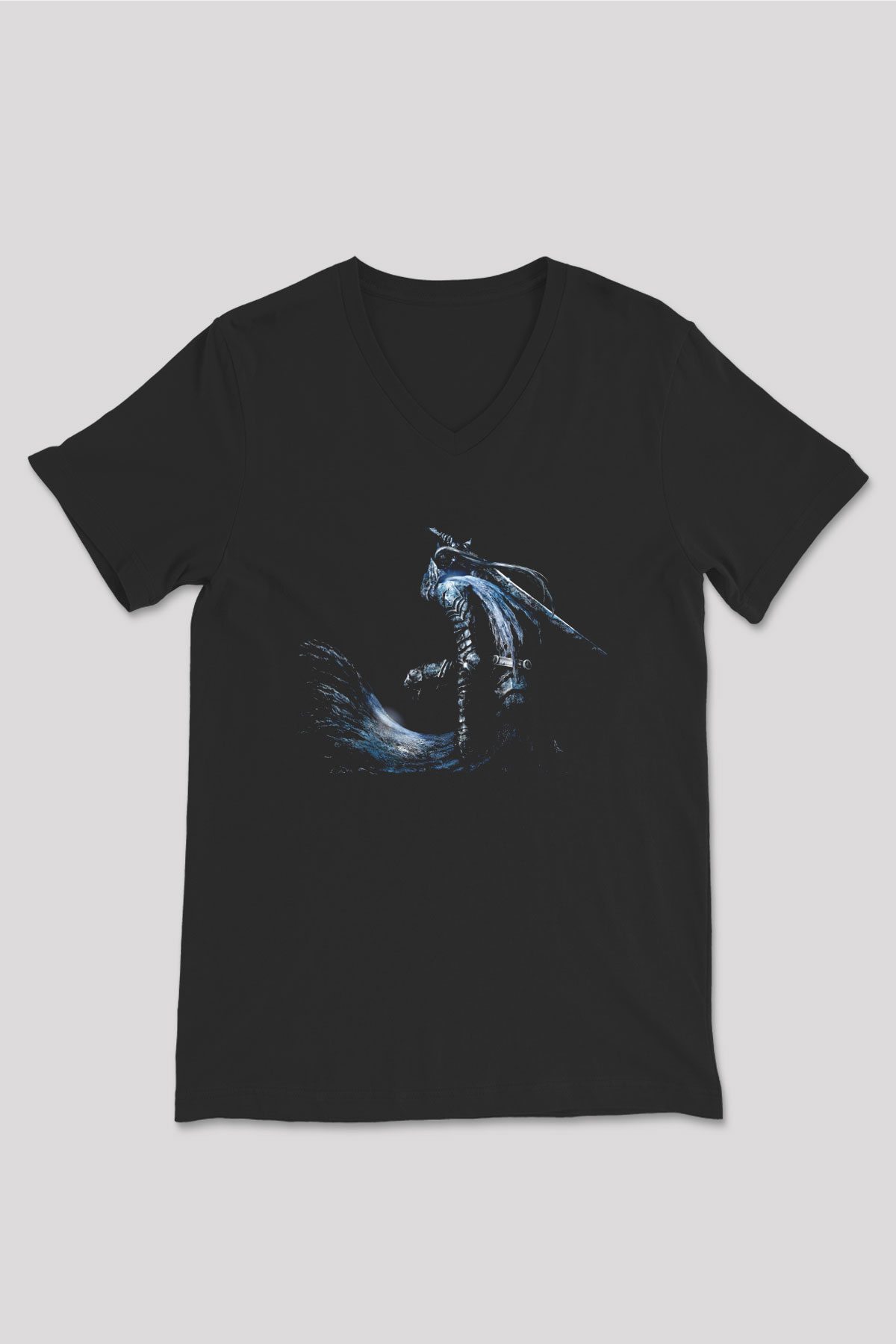 Dark Souls Baskılı Unisex Siyah V Yaka Tişört - Tshirt