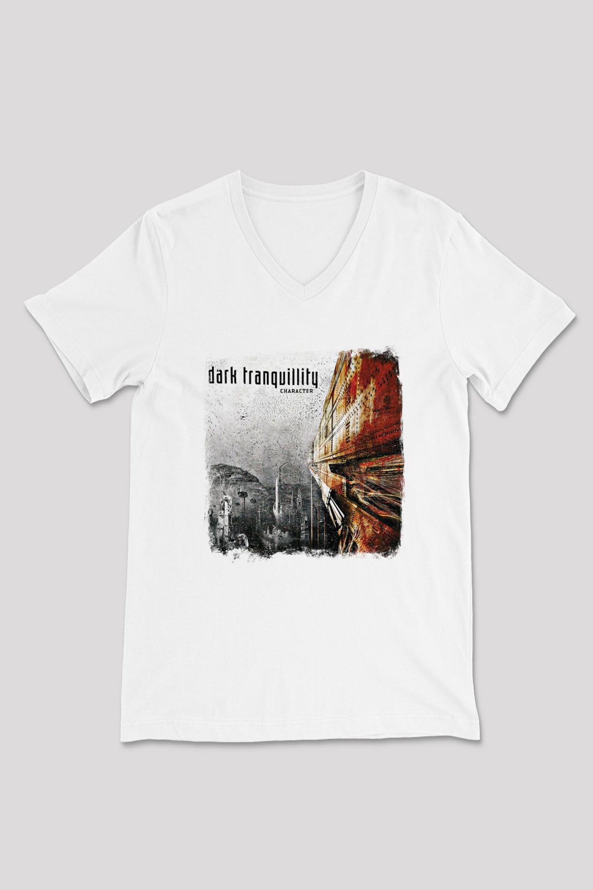 Dark Tranquillity Baskılı Unisex Beyaz V Yaka Tişört