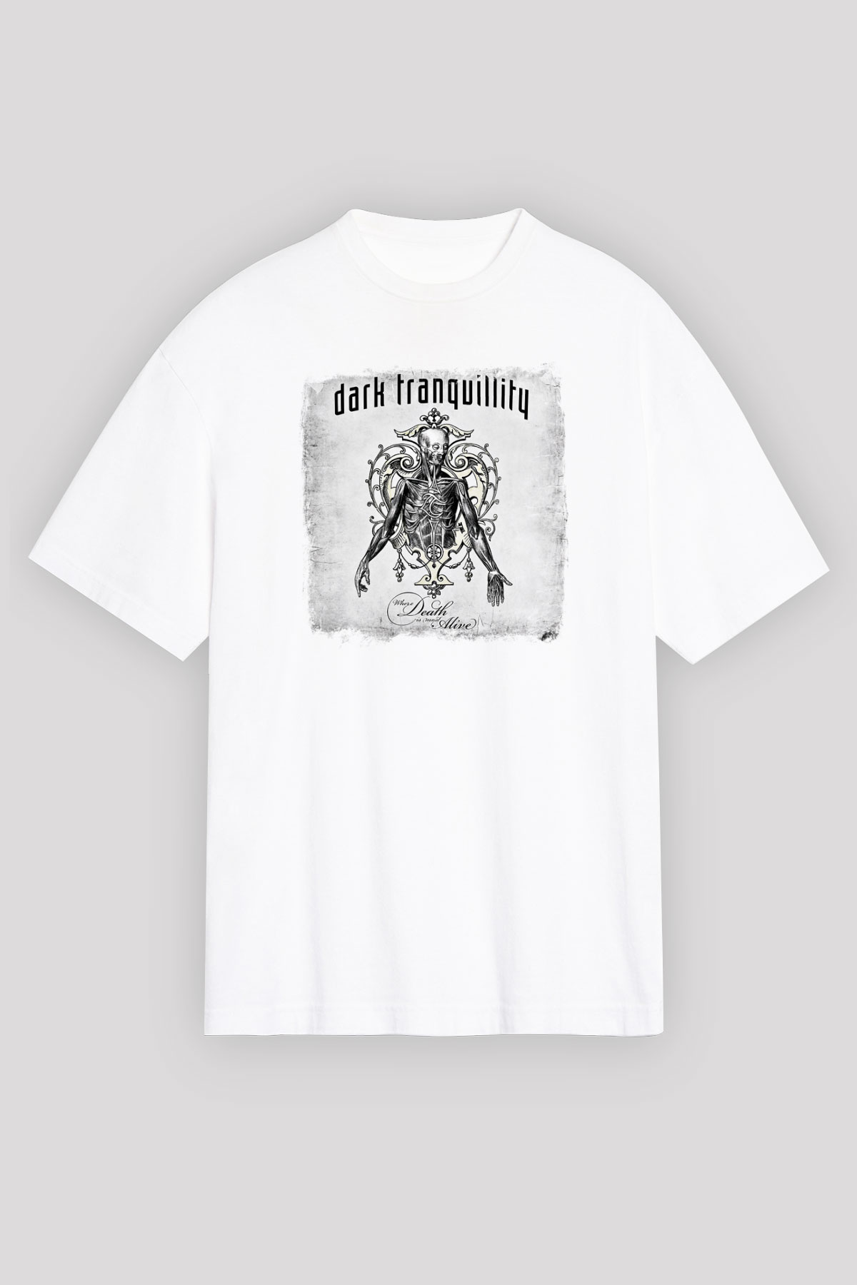 Dark Tranquillity Baskılı Unisex Beyaz Oversize Tişört