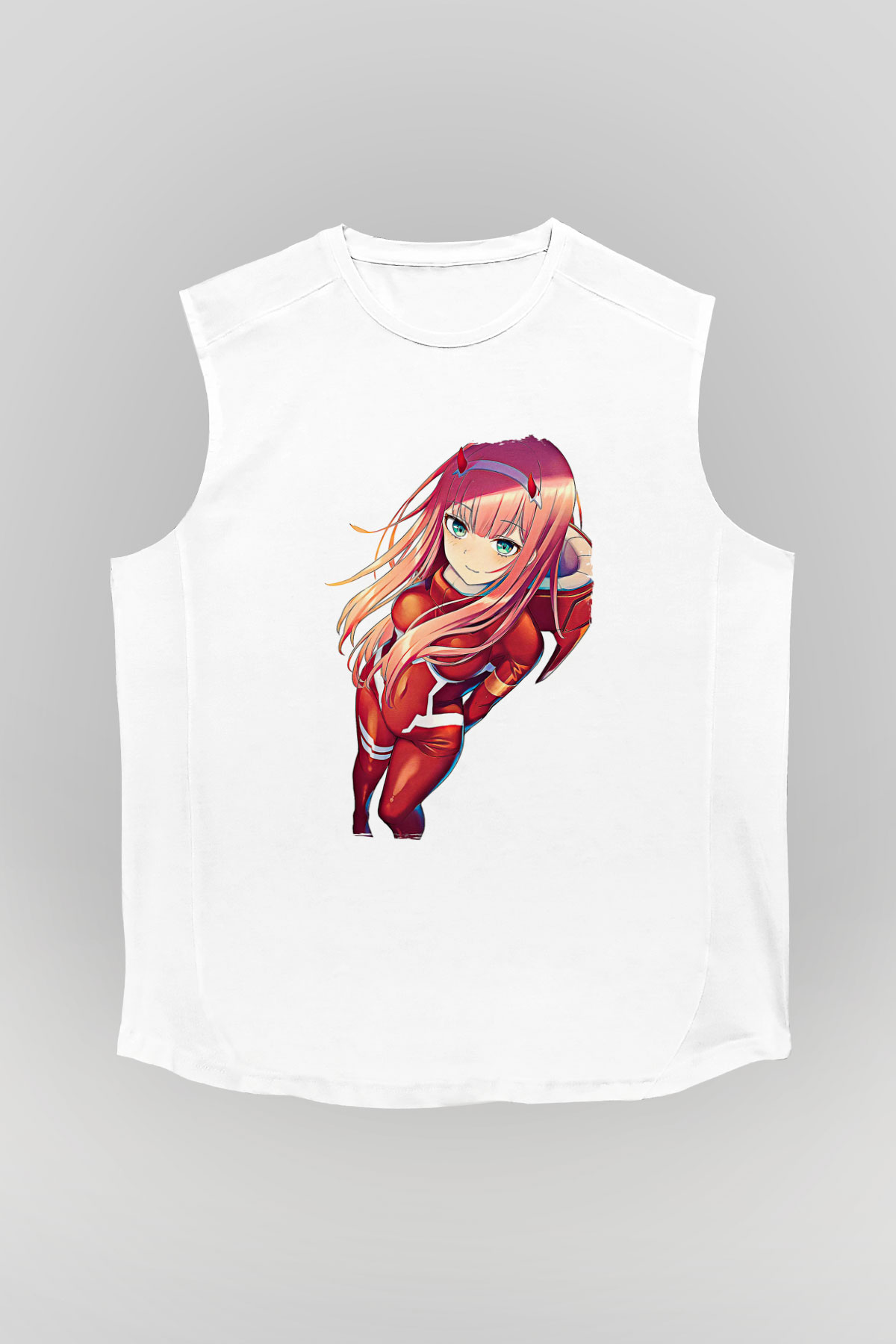 Darling İn The Franxx Baskılı Beyaz Unisex Kolsuz Tişört - Tshirt