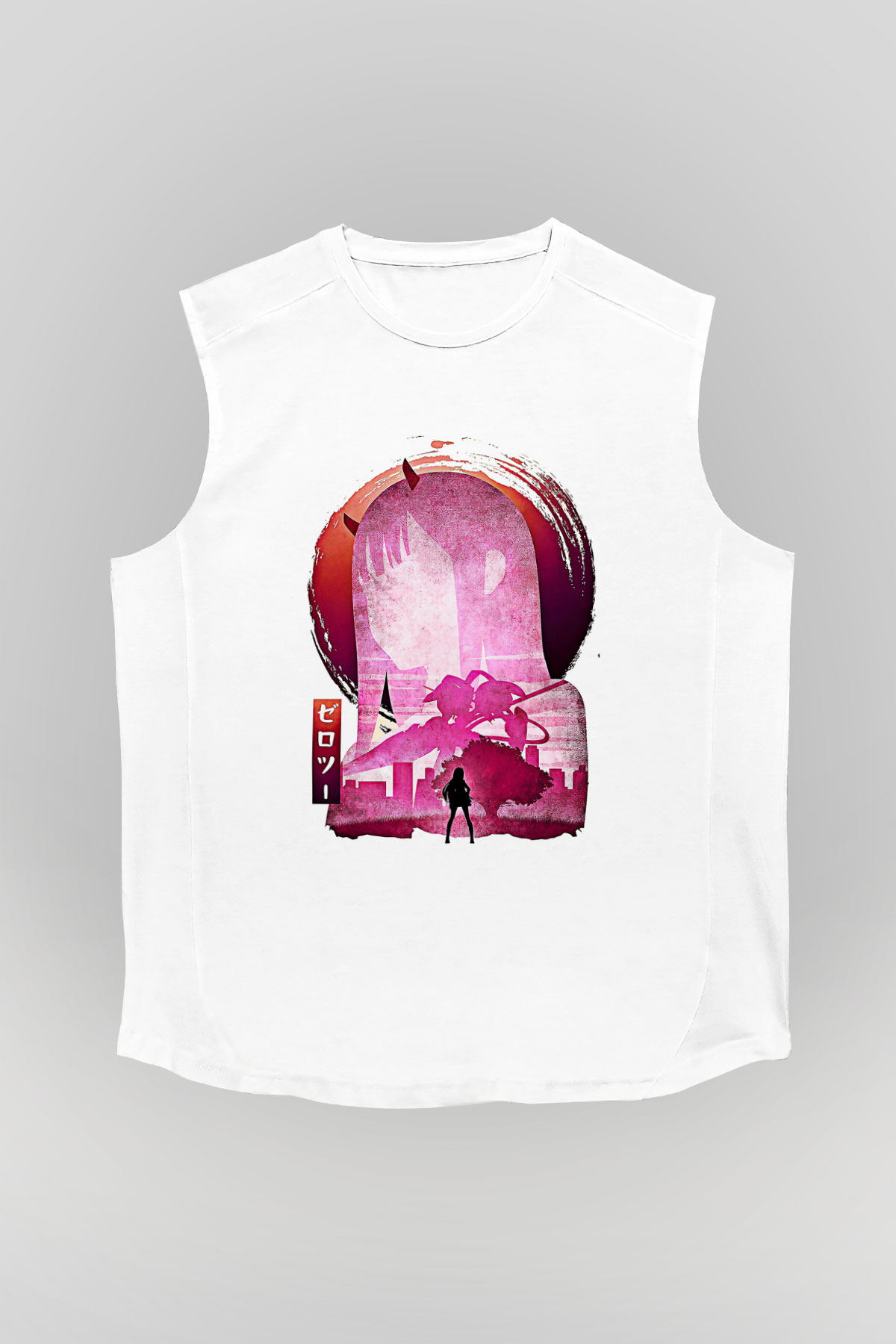 Darling İn The Franxx Baskılı Beyaz Unisex Kolsuz Tişört - Tshirt