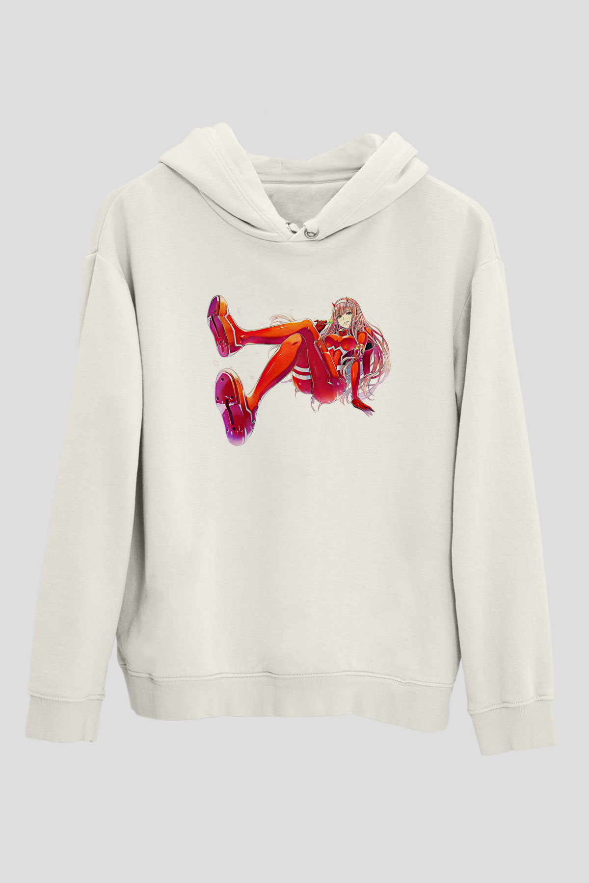 Darling İn The Franxx Baskılı Beyaz Unisex Hoodie