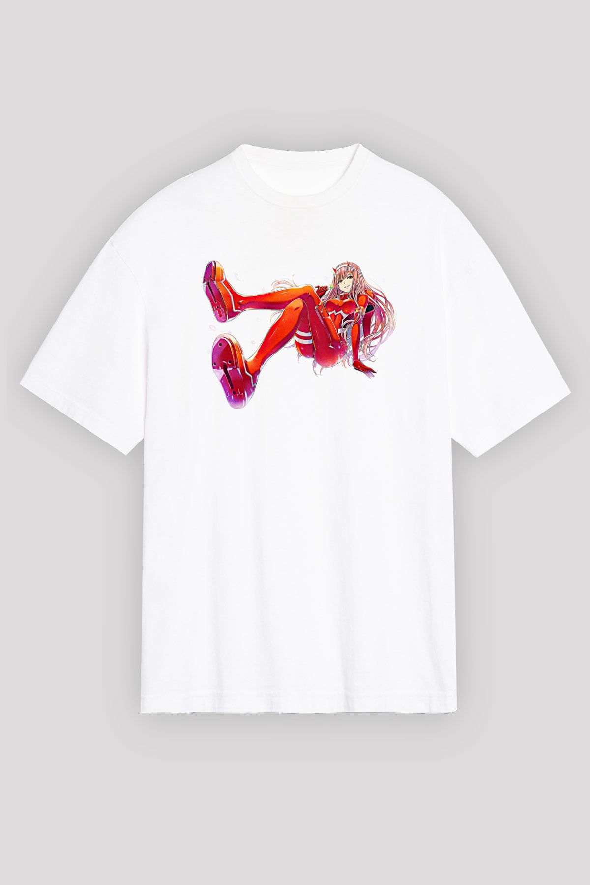Darling İn The Franxx Baskılı Beyaz Unisex Oversize Tişört - Tshirt