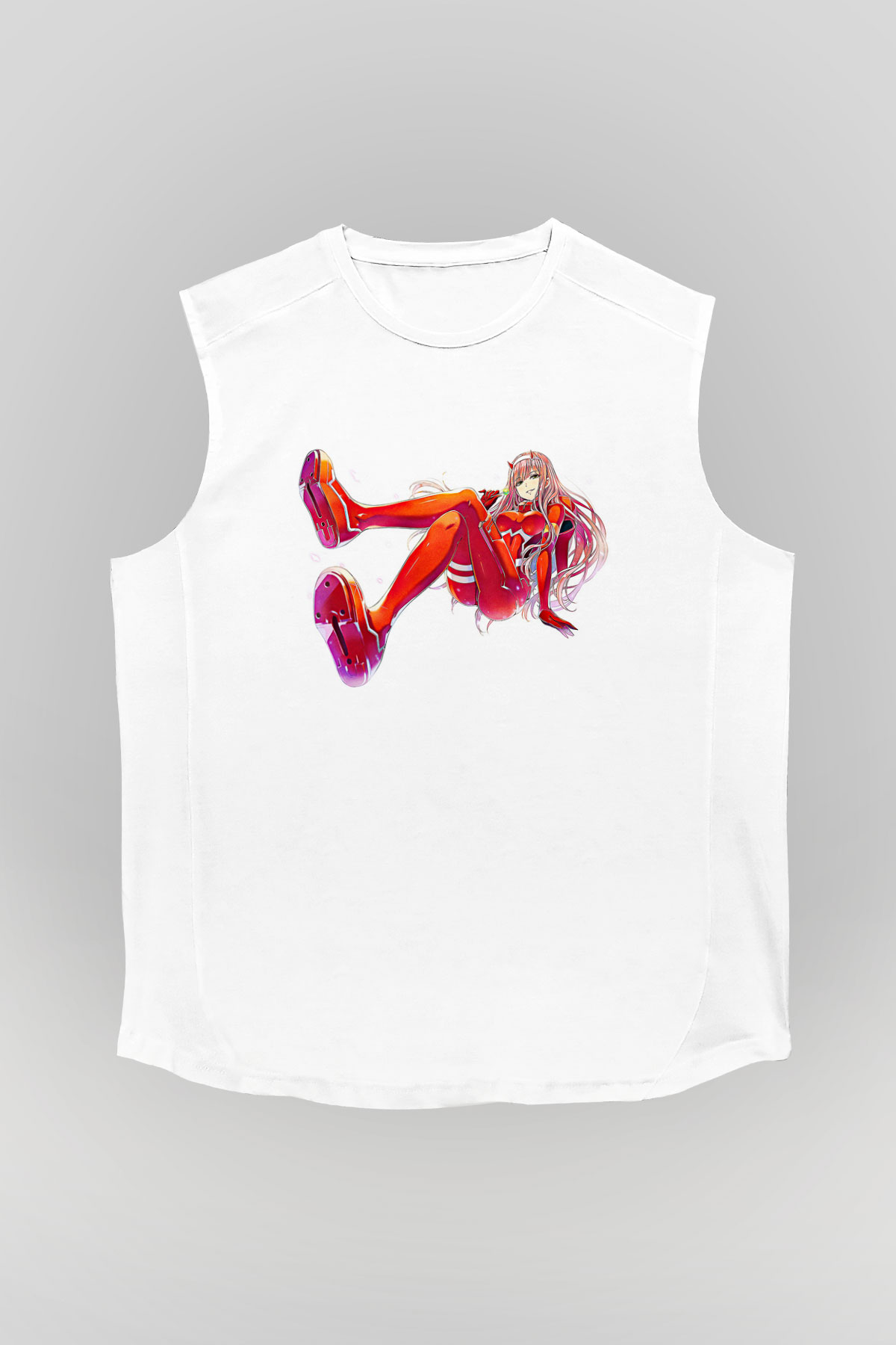 Darling İn The Franxx Baskılı Beyaz Unisex Kolsuz Tişört - Tshirt