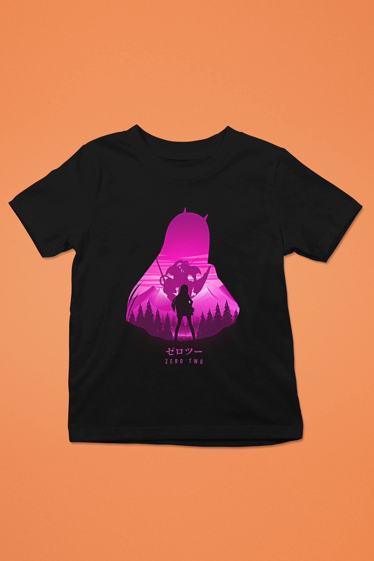 Darling İn The Franxx Baskılı Unisex Siyah Çocuk Tişört - Tshirt