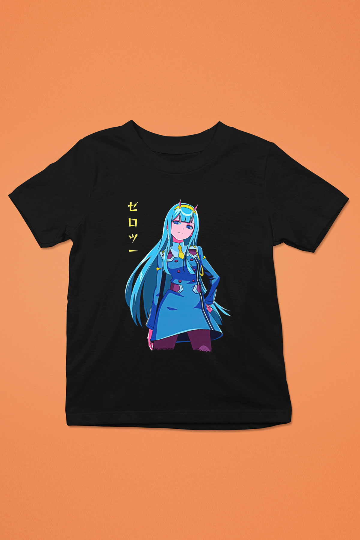 Darling İn The Franxx Baskılı Unisex Siyah Çocuk Tişört - Tshirt