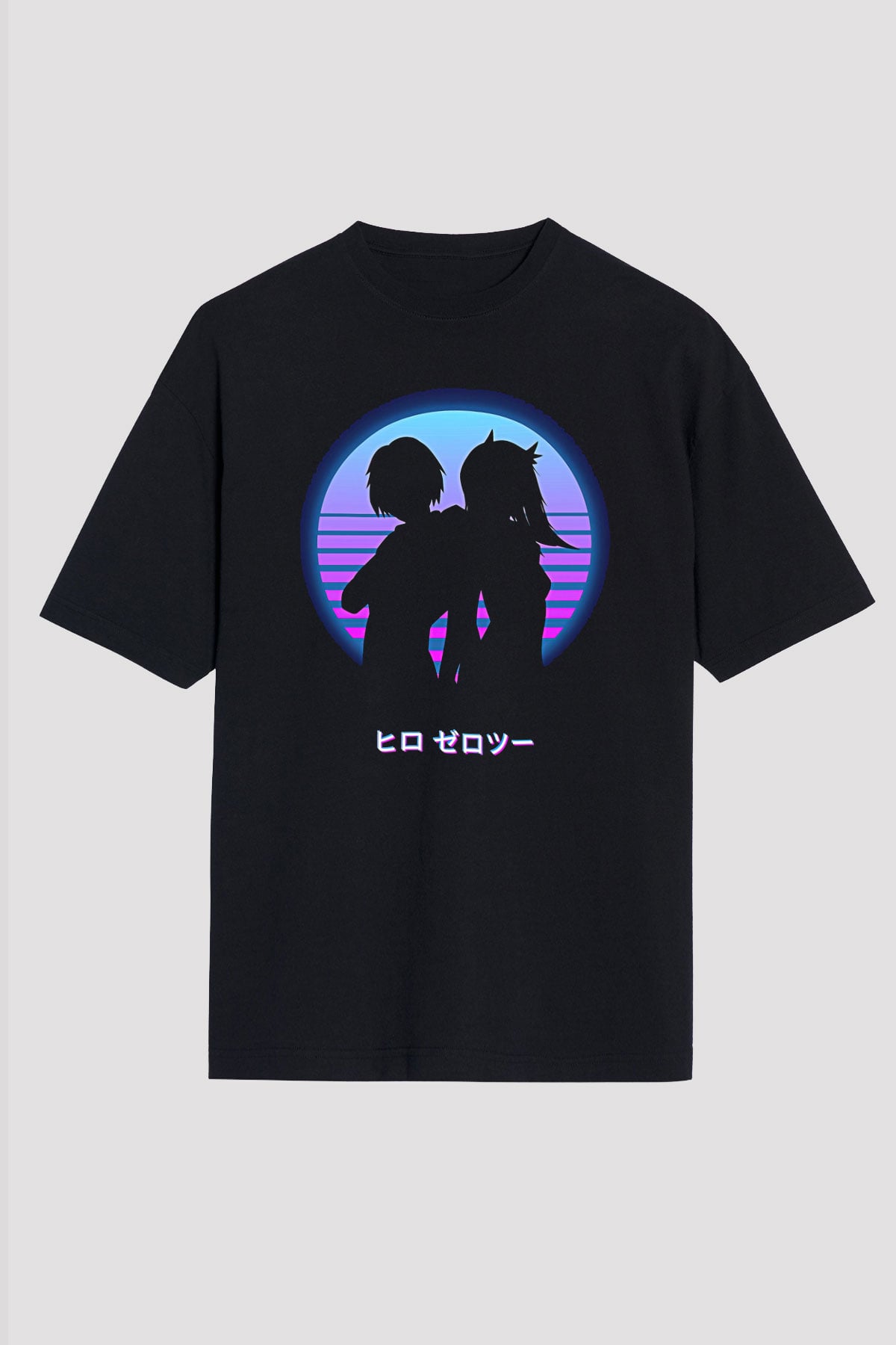 Darling İn The Franxx Baskılı Unisex Siyah Oversize Tişört - Tshirt