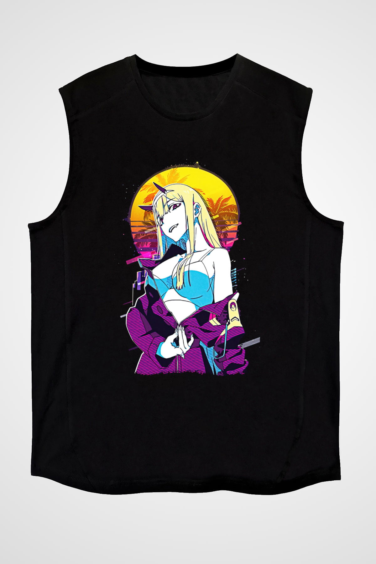 Darling İn The Franxx Baskılı Unisex Siyah Kolsuz Tişört - Tshirt
