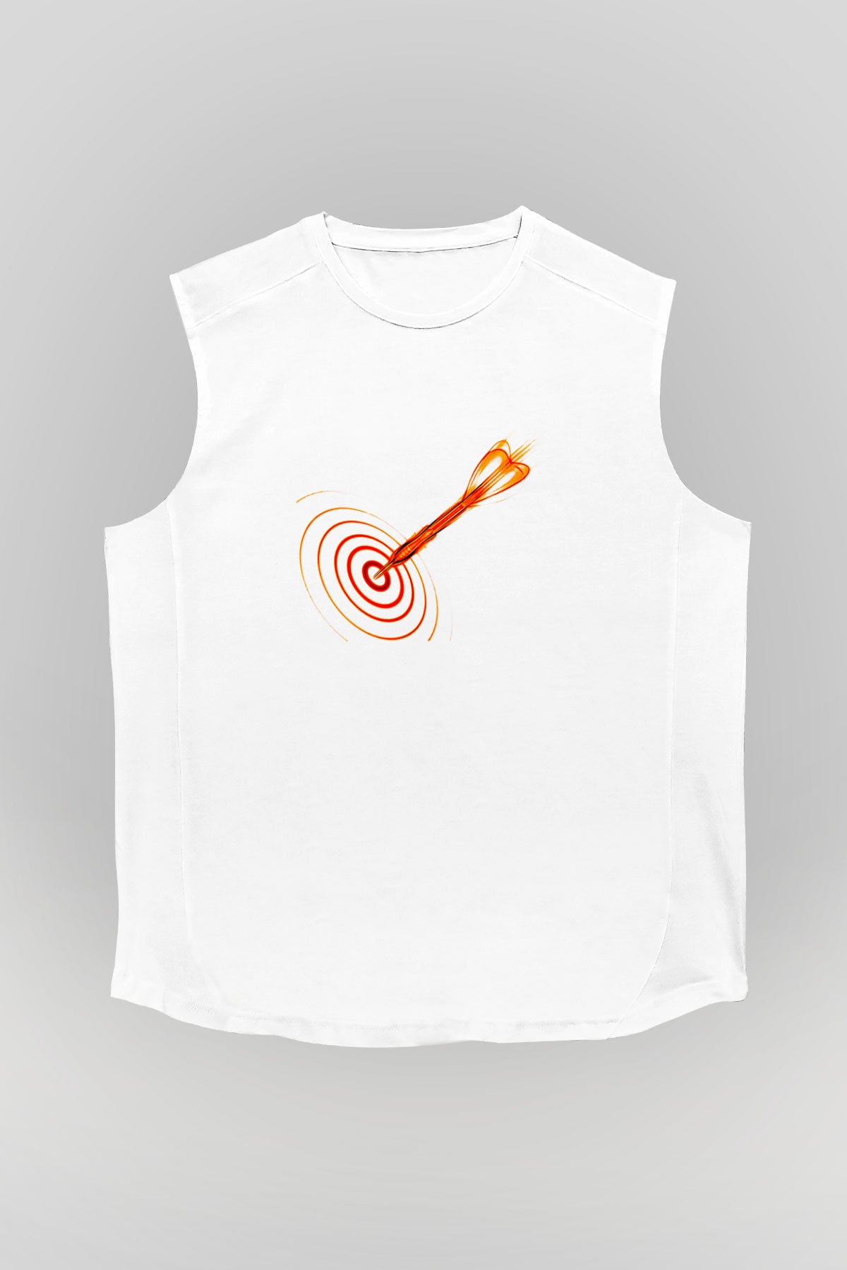 Dart Baskılı Unisex Kolsuz Beyaz Tişört