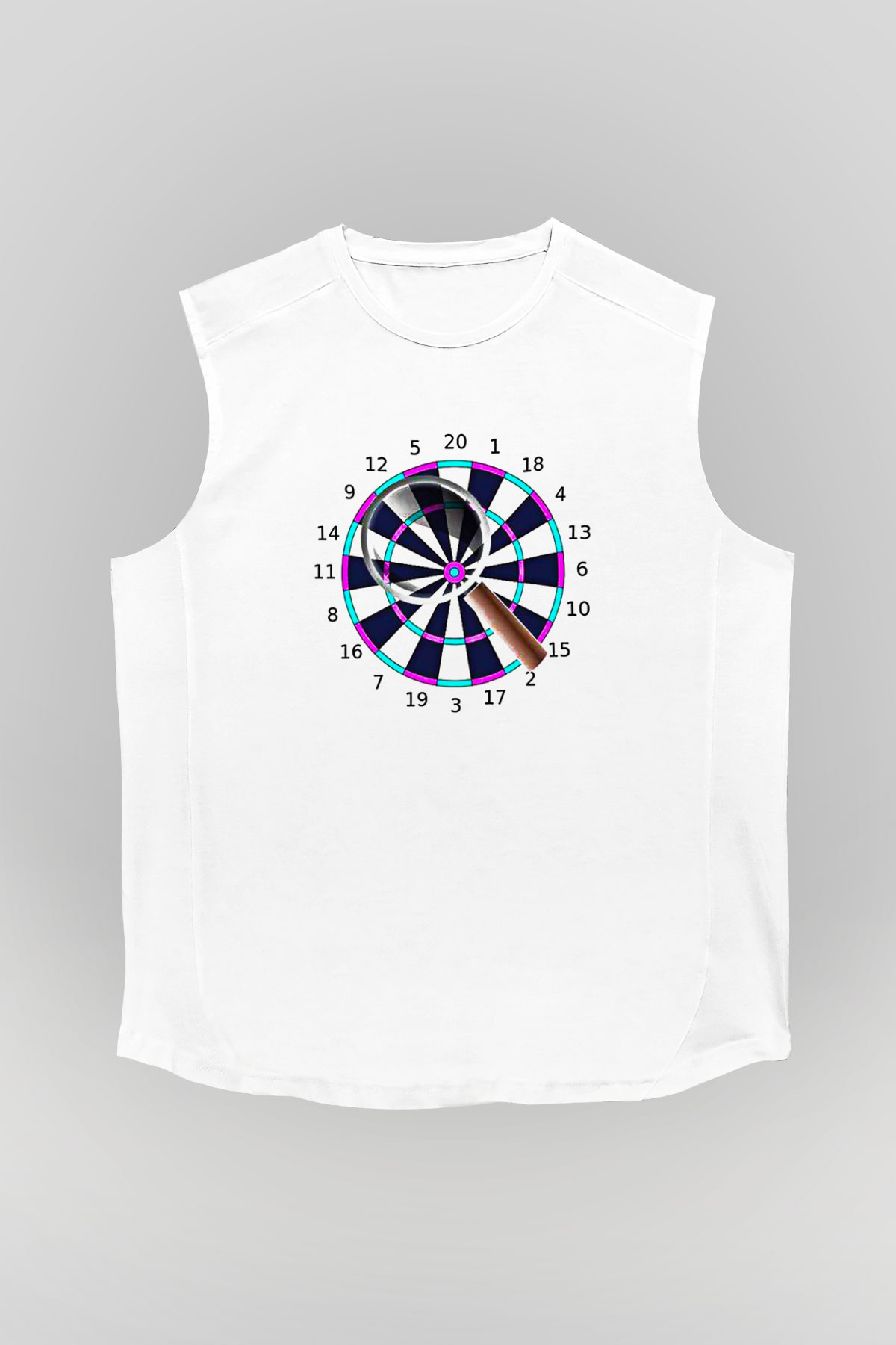 Dart Baskılı Unisex Kolsuz Beyaz Tişört