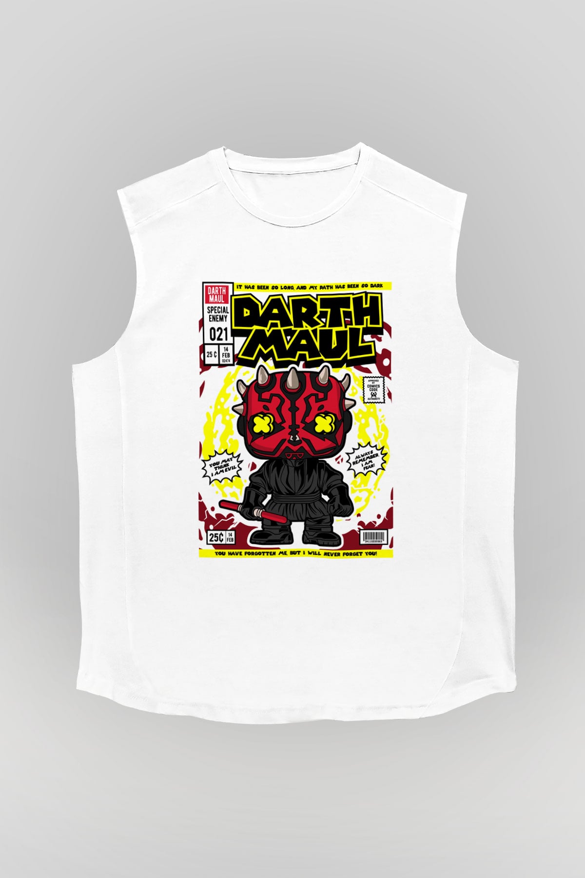 Darth Maul Baskılı Unisex Beyaz Kolsuz Tişört