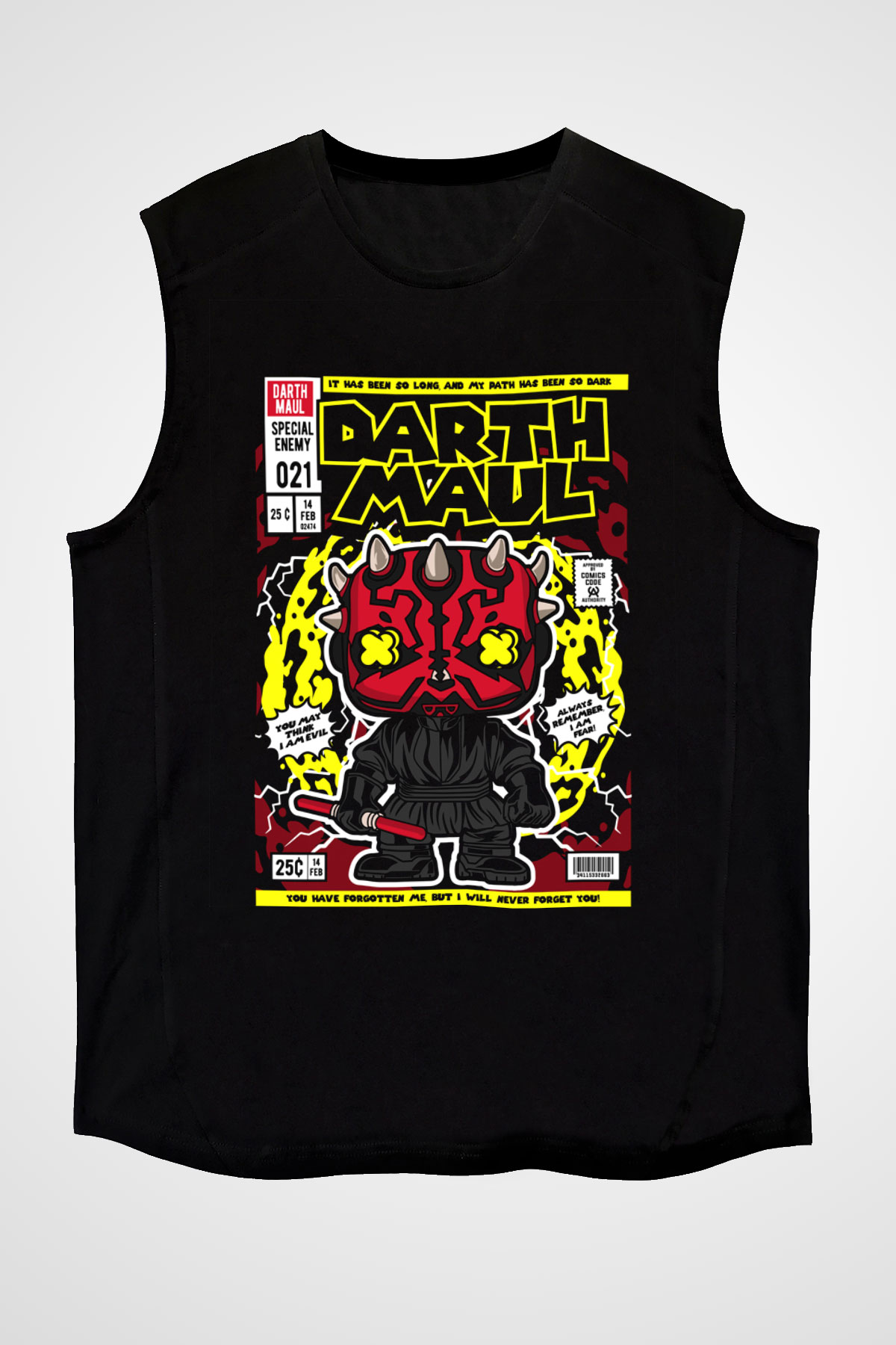Darth Maul Baskılı Unisex Siyah Kolsuz Tişört