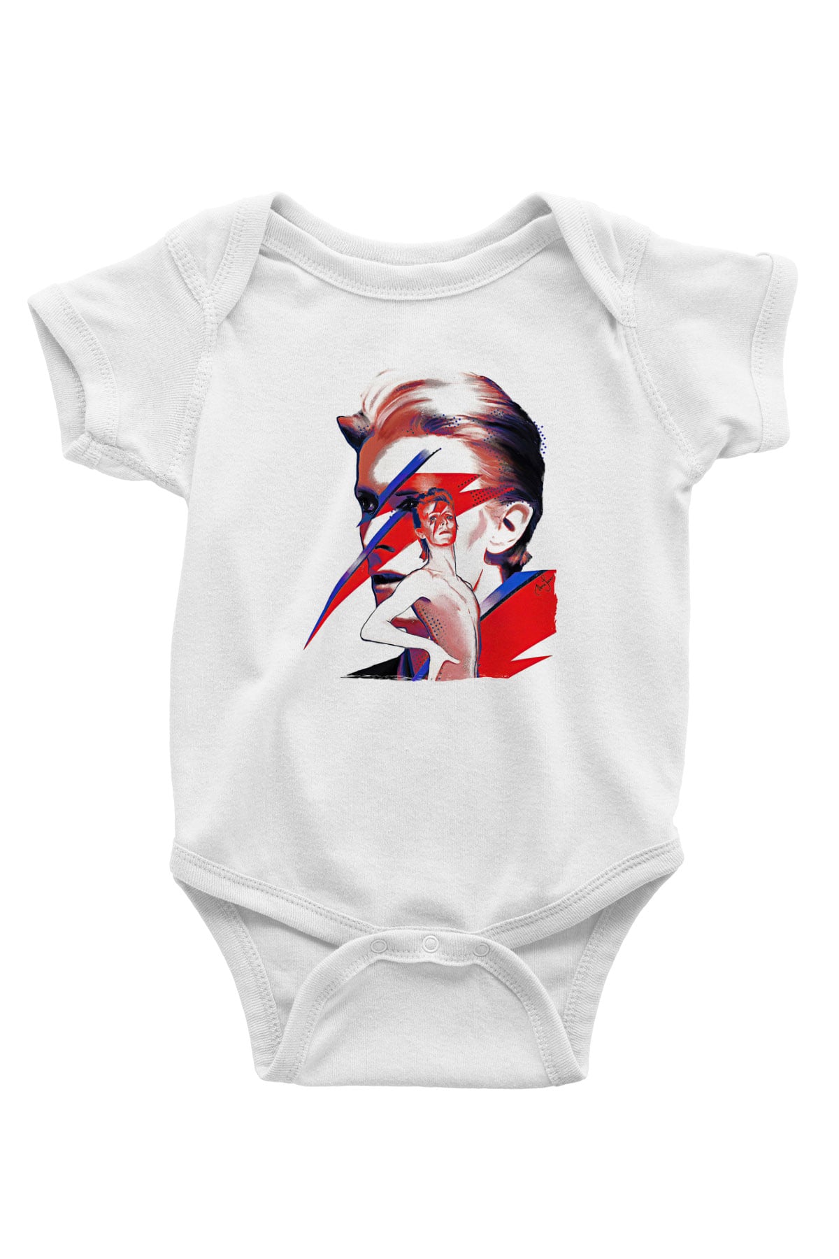 David Bowie Baskılı Beyaz Unisex Bebek Body - Zıbın